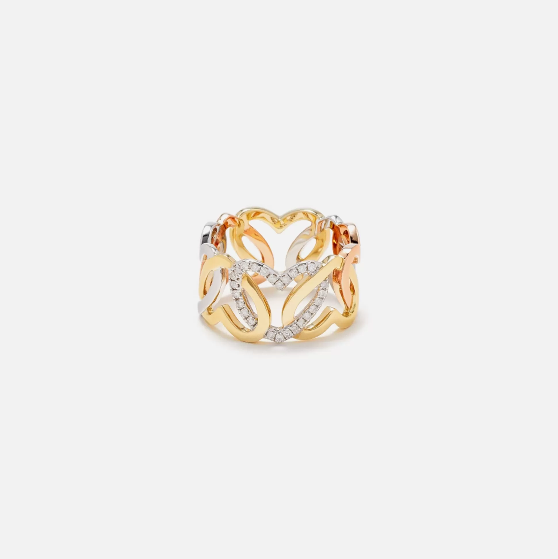 Online Yvonne Leon bague maille coeurs 3 ors heart ring Multi