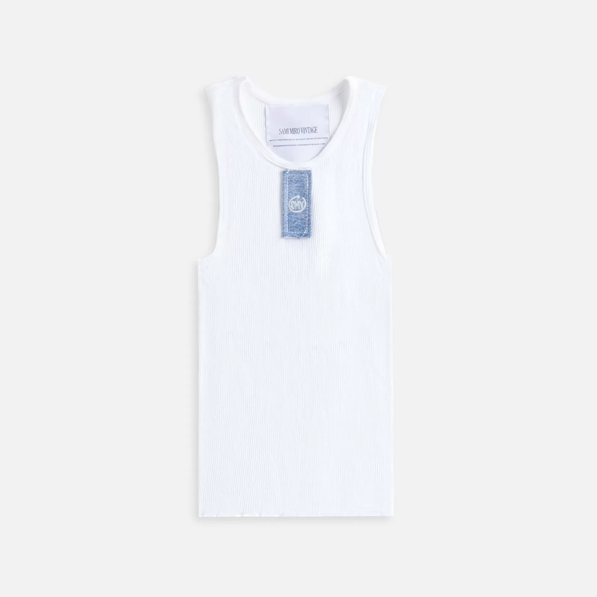 Outlet Sami Miro Vintage blue denim scrap tank White