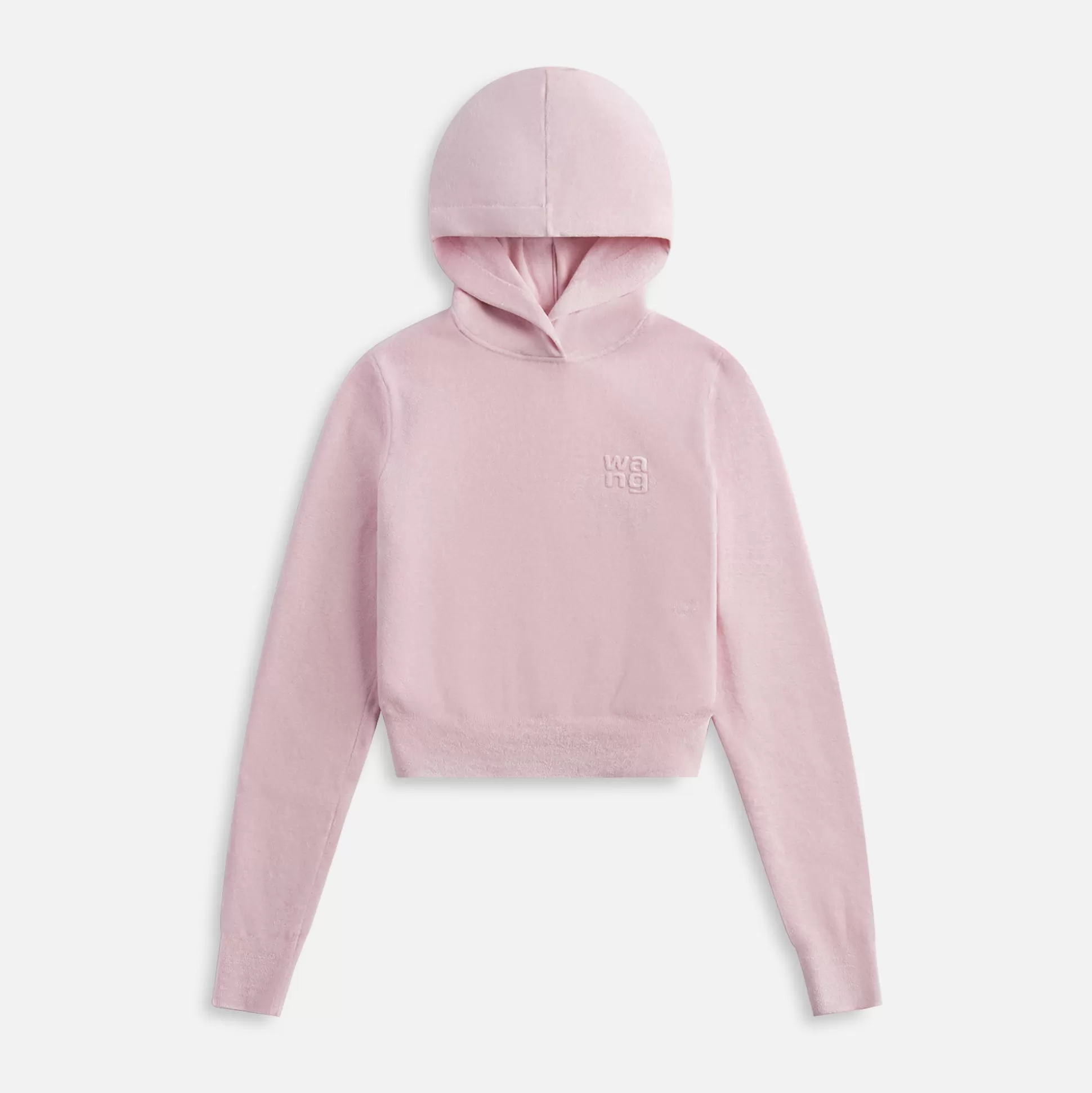 Outlet T by Alexander Wang cropepd long sleeve hoodie with embossed logo Light Pink