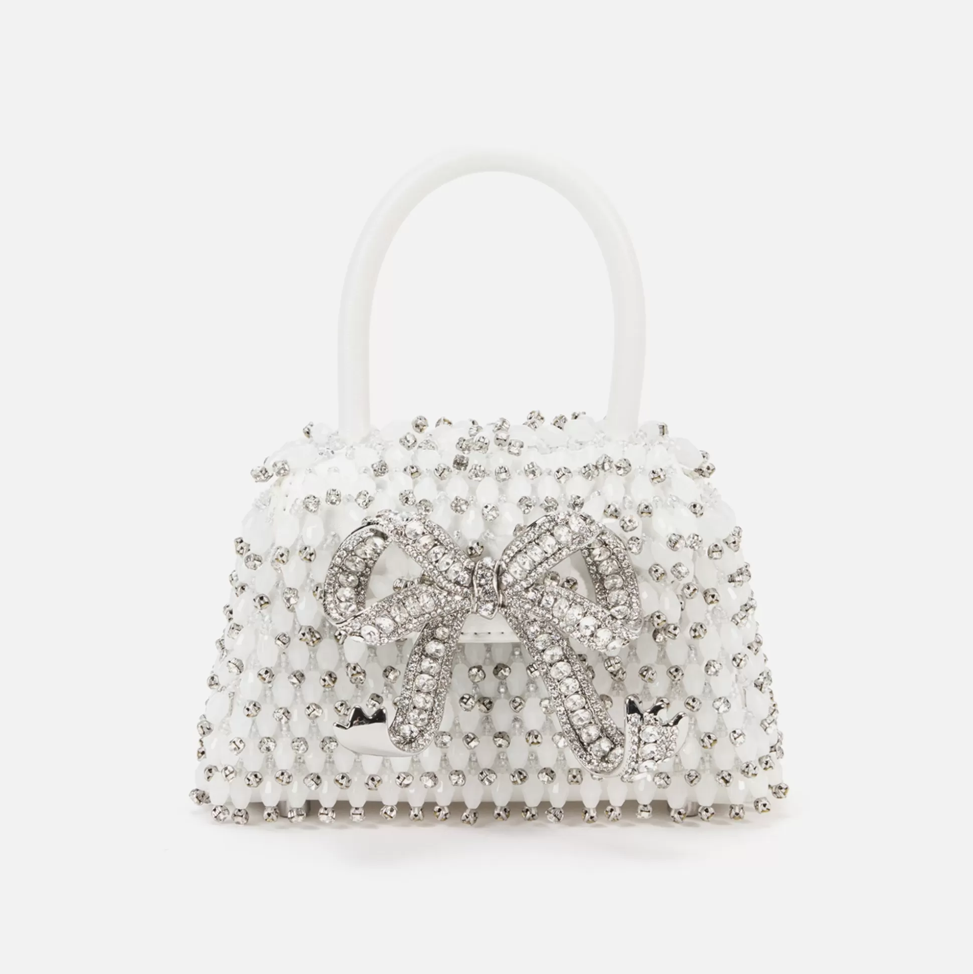 Fashion Self-Portrait embellished micro bow bag White