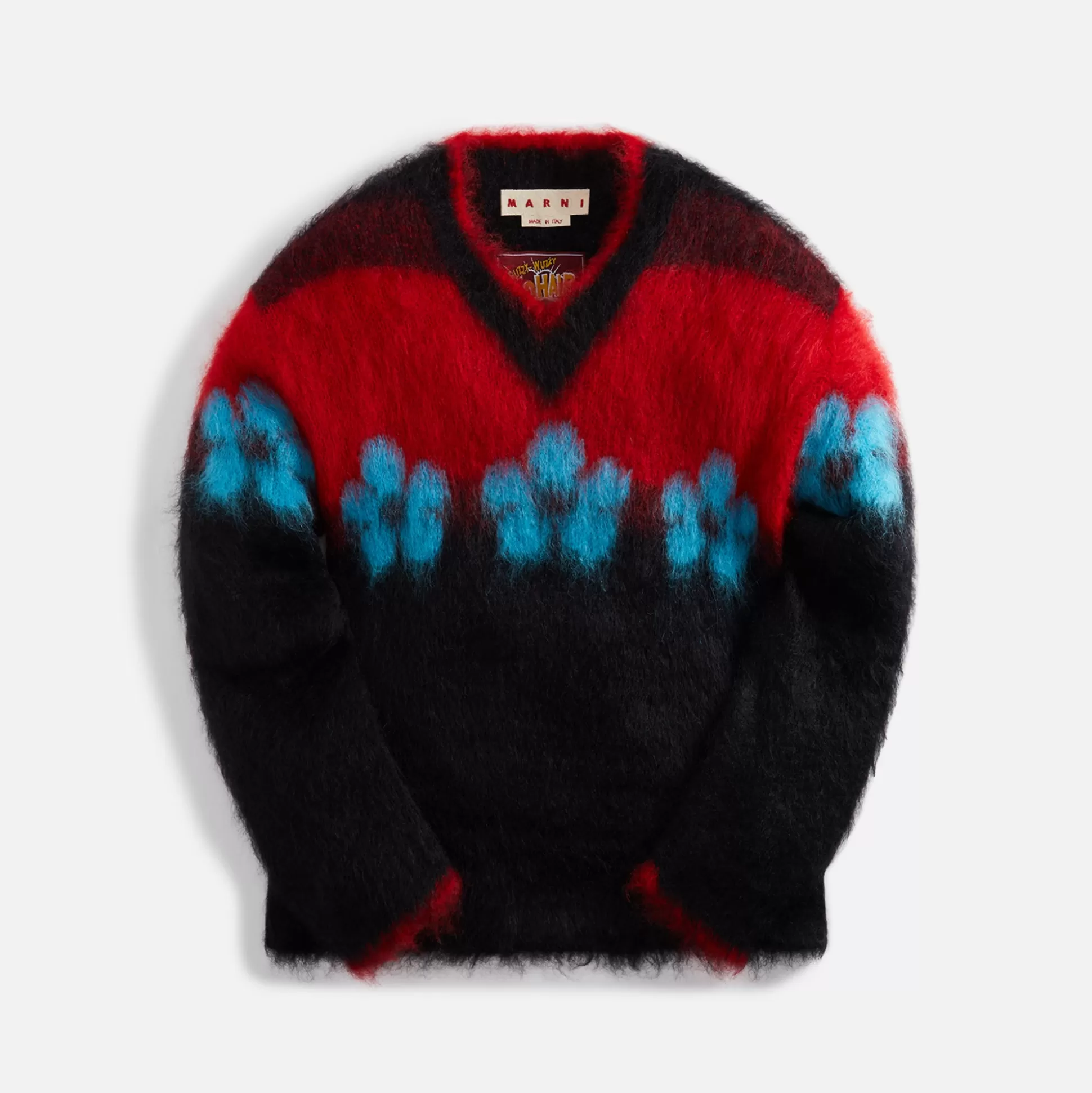 Fashion Marni fuzzy wuzzy flowers mohair blend sweater – black / red
