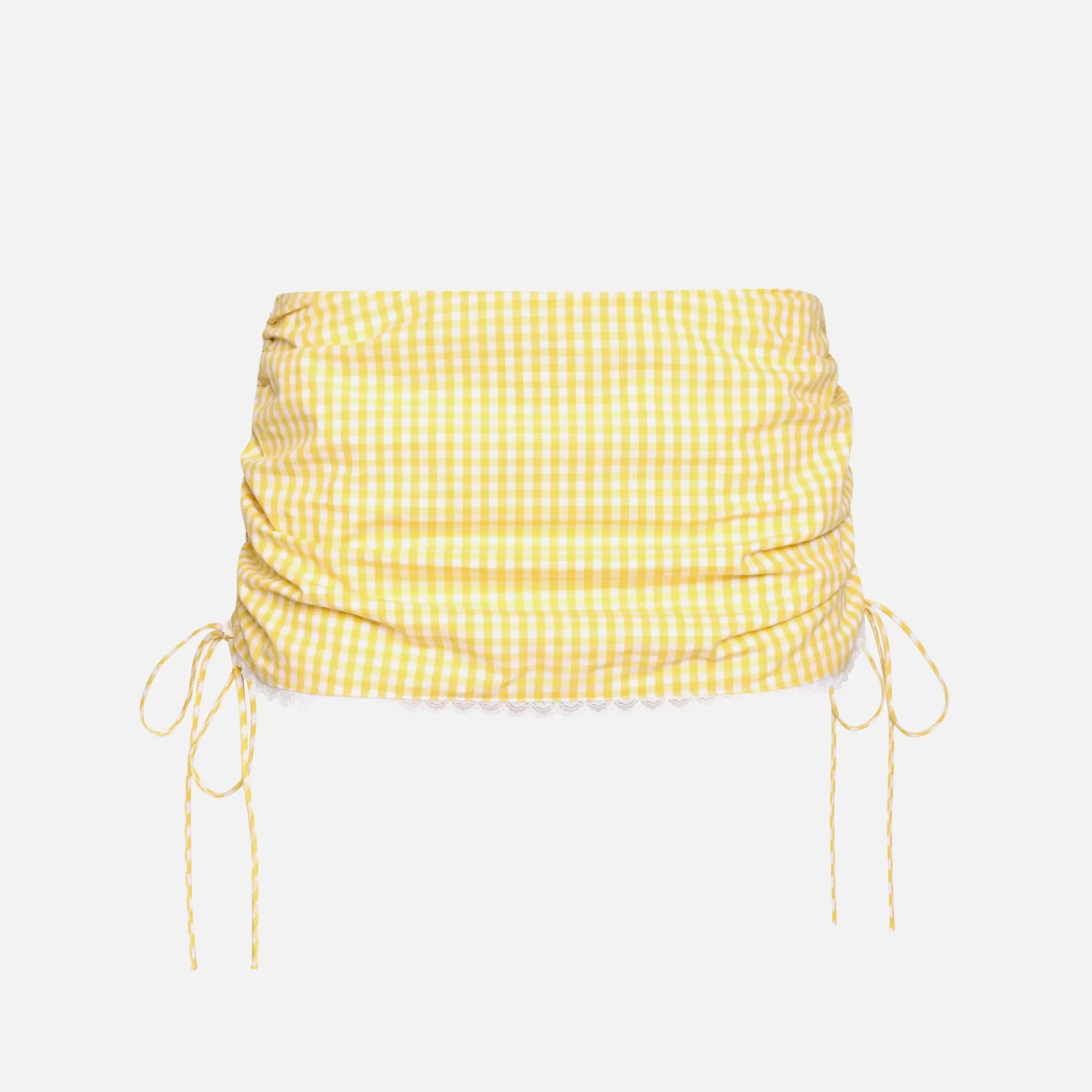 Shop GUIZIO gingham ruched side tie mini skirt Limonchello