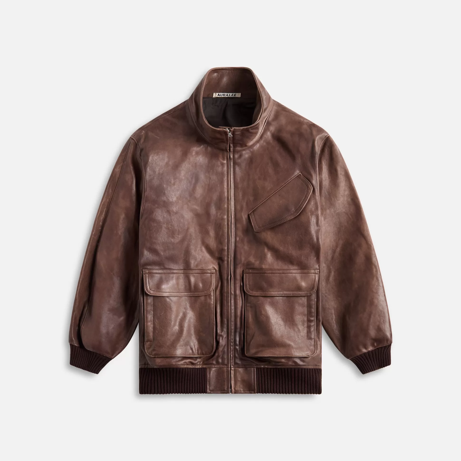 Store Auralee heavy lamb leather zip blouson Dark Brown