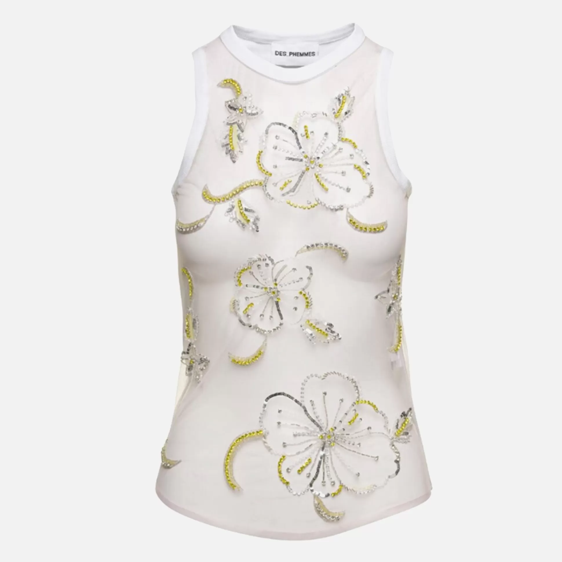 New Des Phemmes hibiscus embroidered tank top Lime