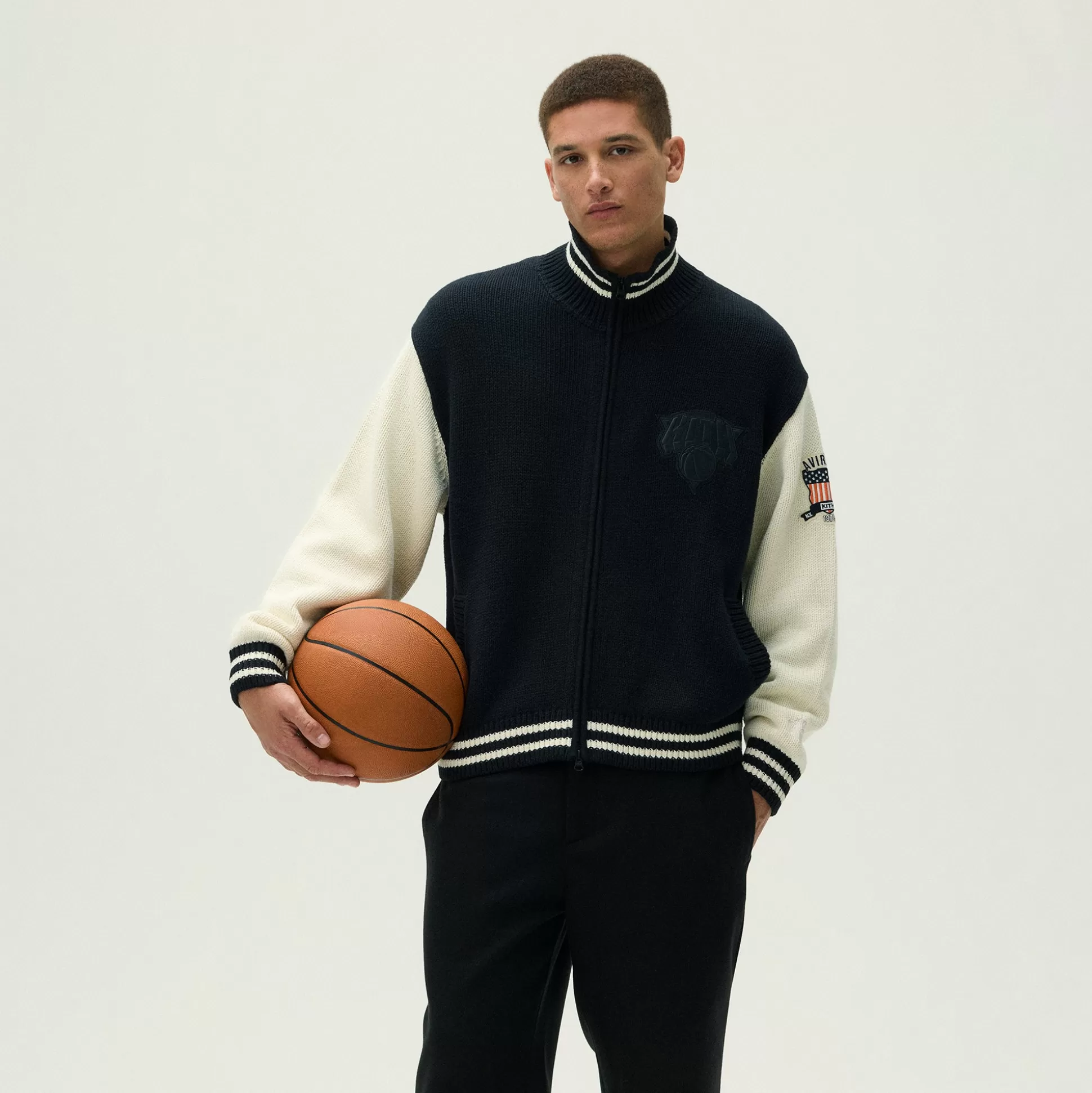 Cheap Kith & AVIREX for the New York Knicks Wyona Full Zip Sweater Black