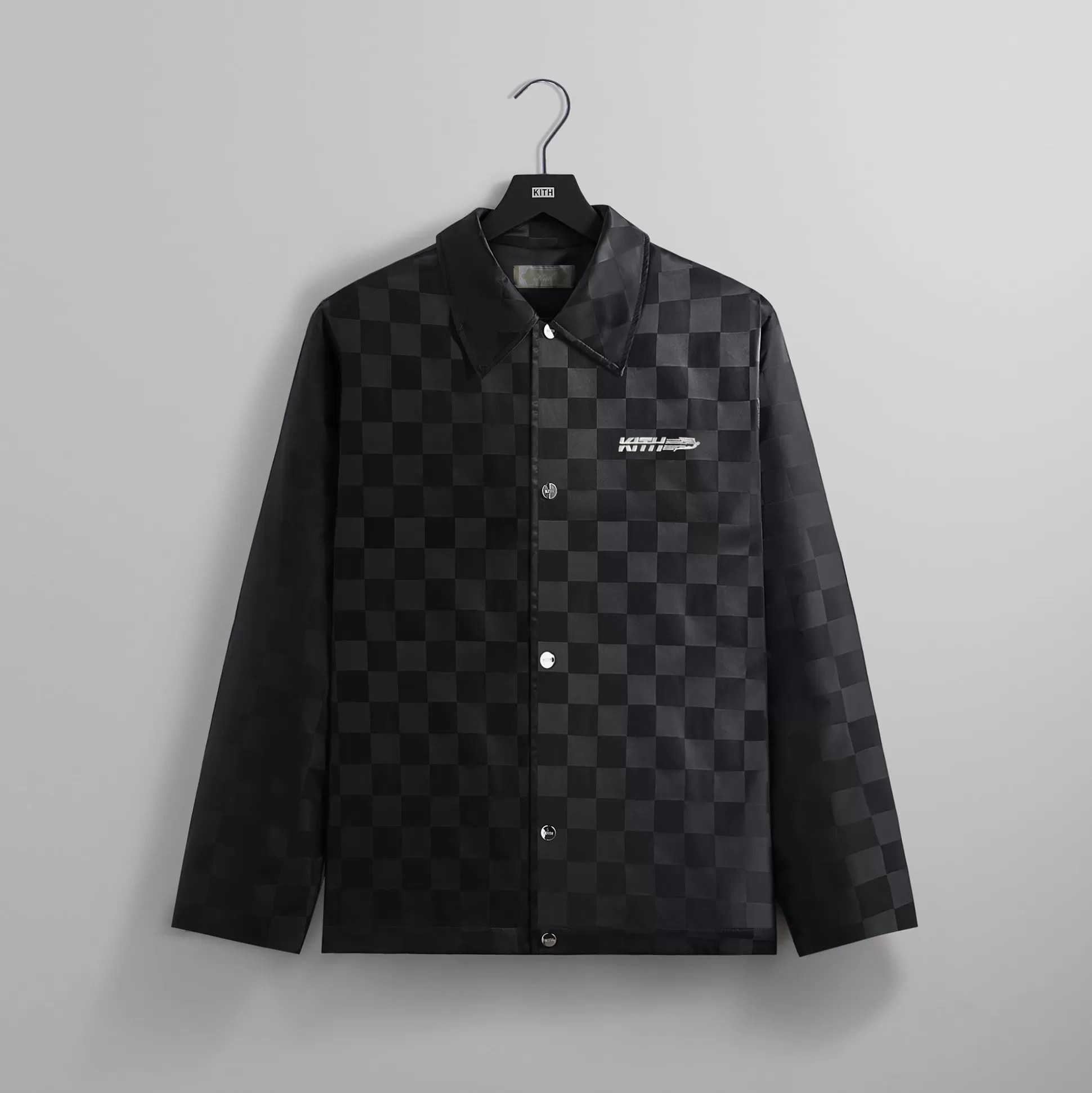 Store Kith Checkered Satin Kieran Coaches Jacket Black