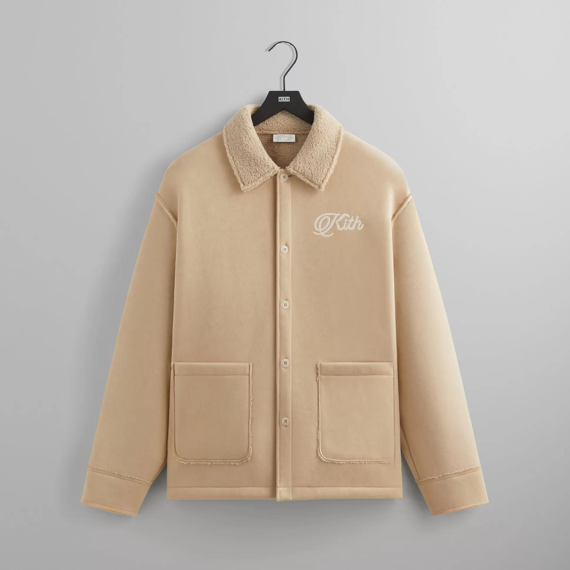 Shop Kith Faux Shearling Long Sleeve Boxy Collared Overshirt Stolid