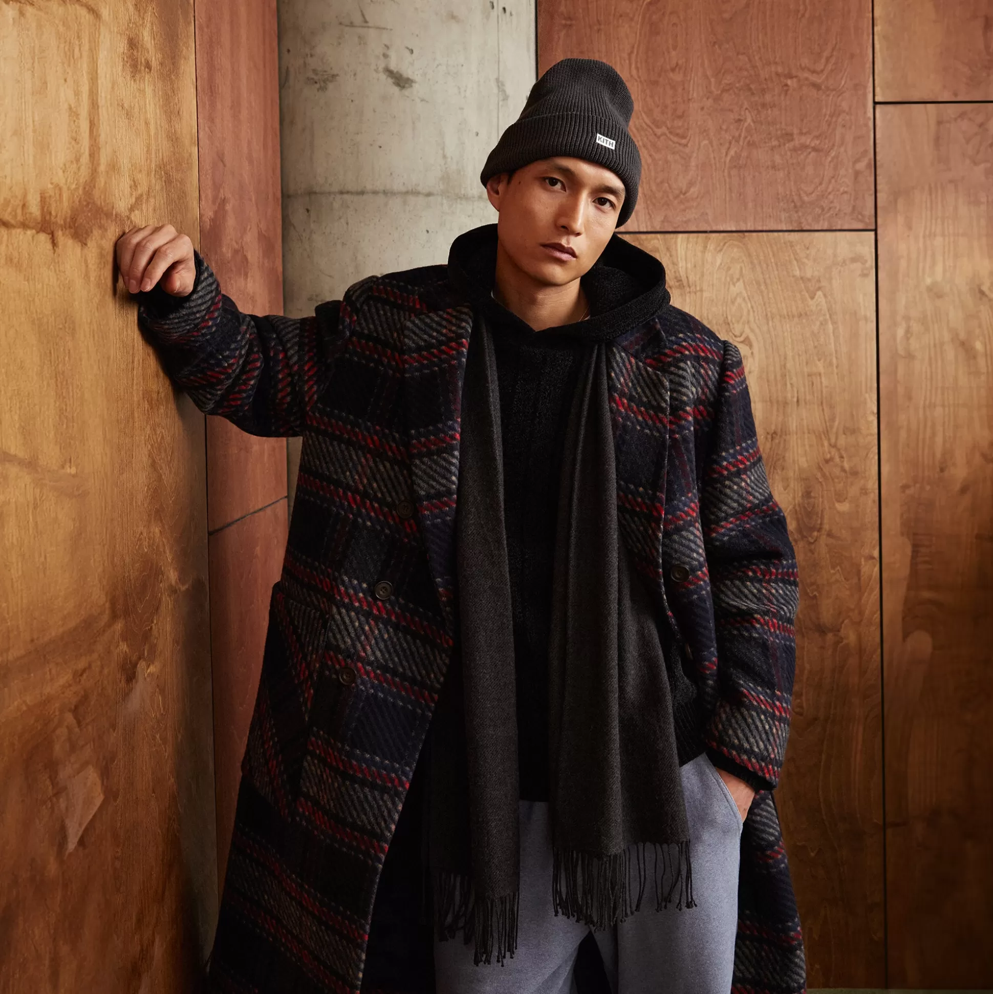 Outlet Kith for Bergdorf Goodman Plaid Double Breasted Royce Coat Nocturnal