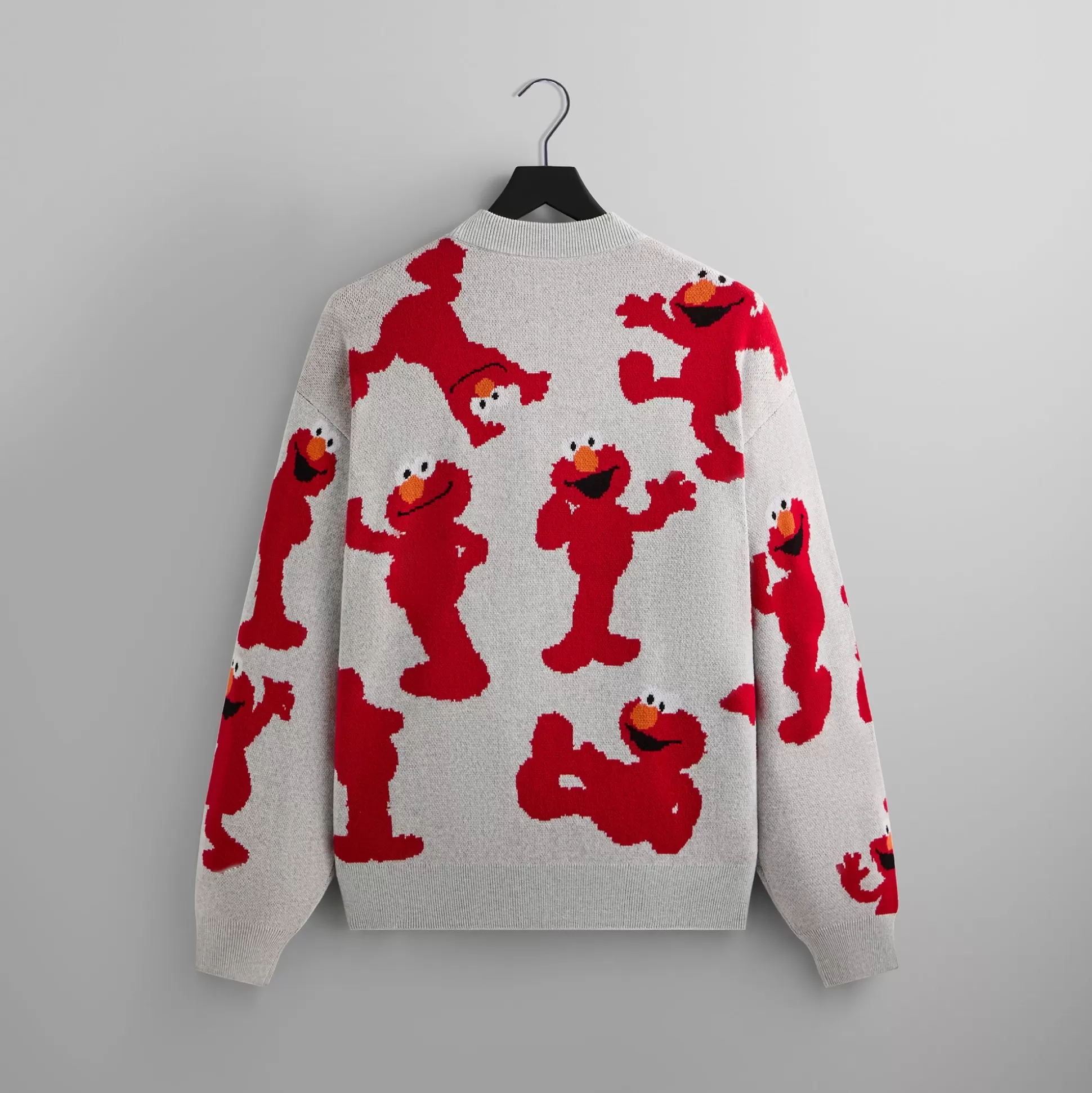 Cheap Kith for Sesame Street Elmo Intarsia Crewneck Sweater Light Heather Grey