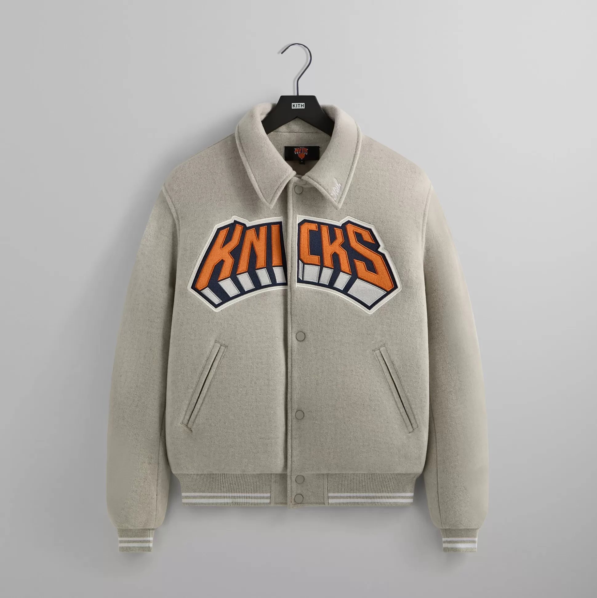 Clearance Kith for the New York Knicks Empire Wool Coaches Jacket Light Heather Grey