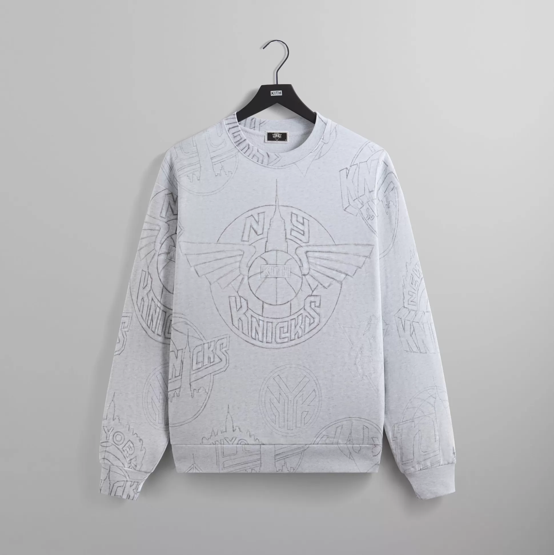 Cheap Kith for the New York Knicks Sketched Vintage Nelson Crewneck Light Heather Grey