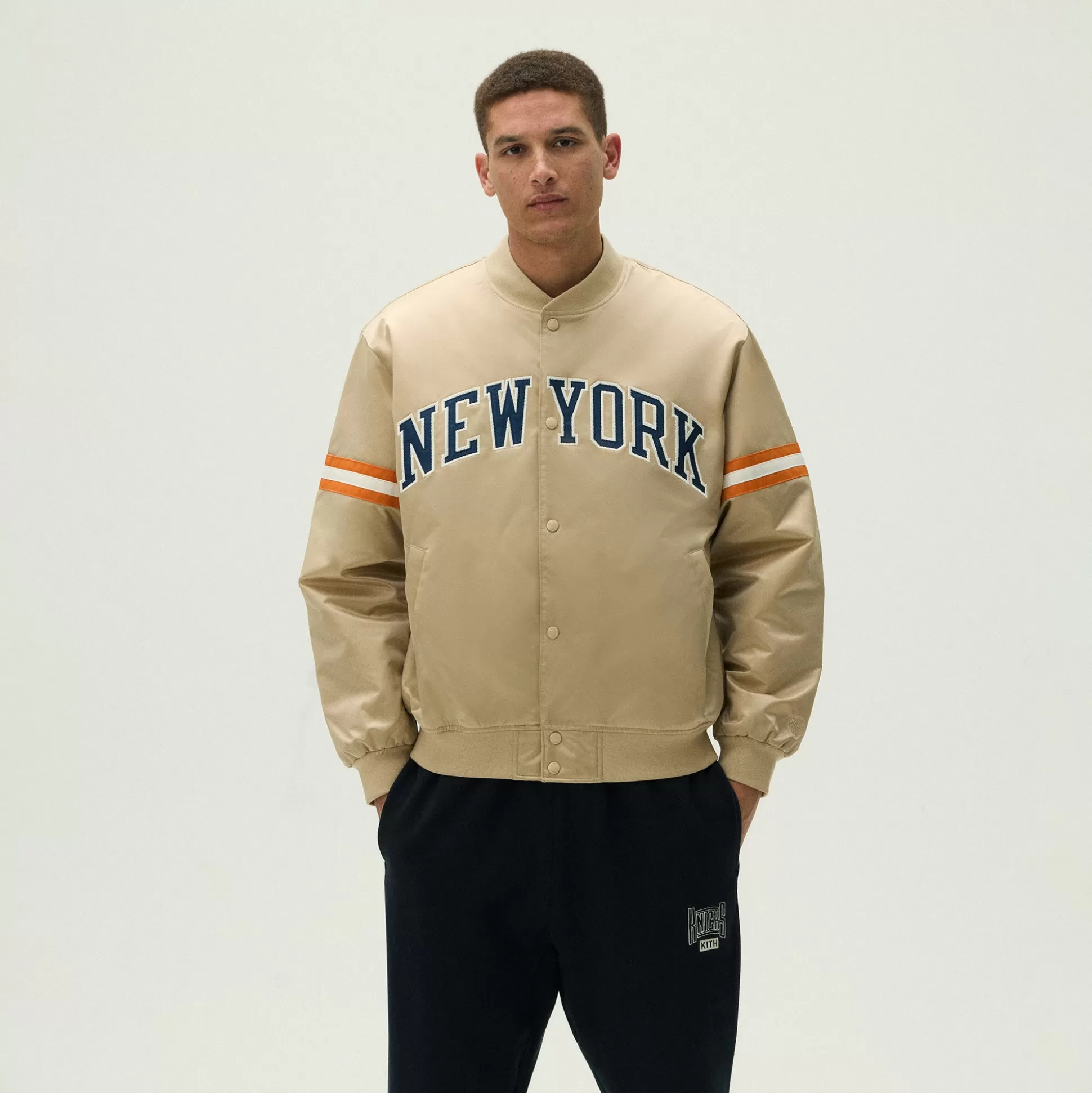 Cheap Kith for the New York Knicks Wings Satin Bomber Jacket Stock