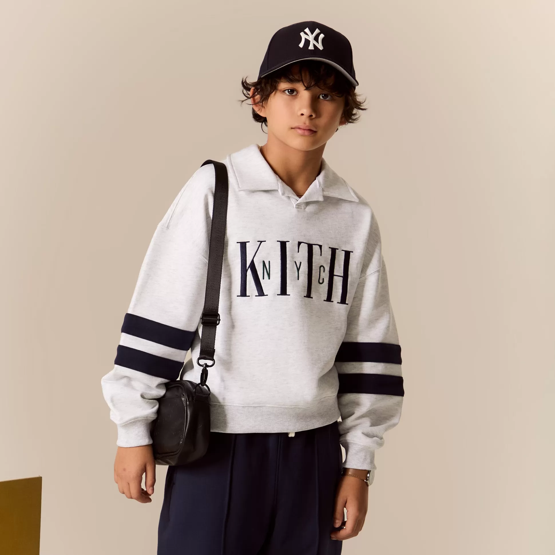 Hot Kith Kids Collared Nelson Sweatshirt Light Heather Grey