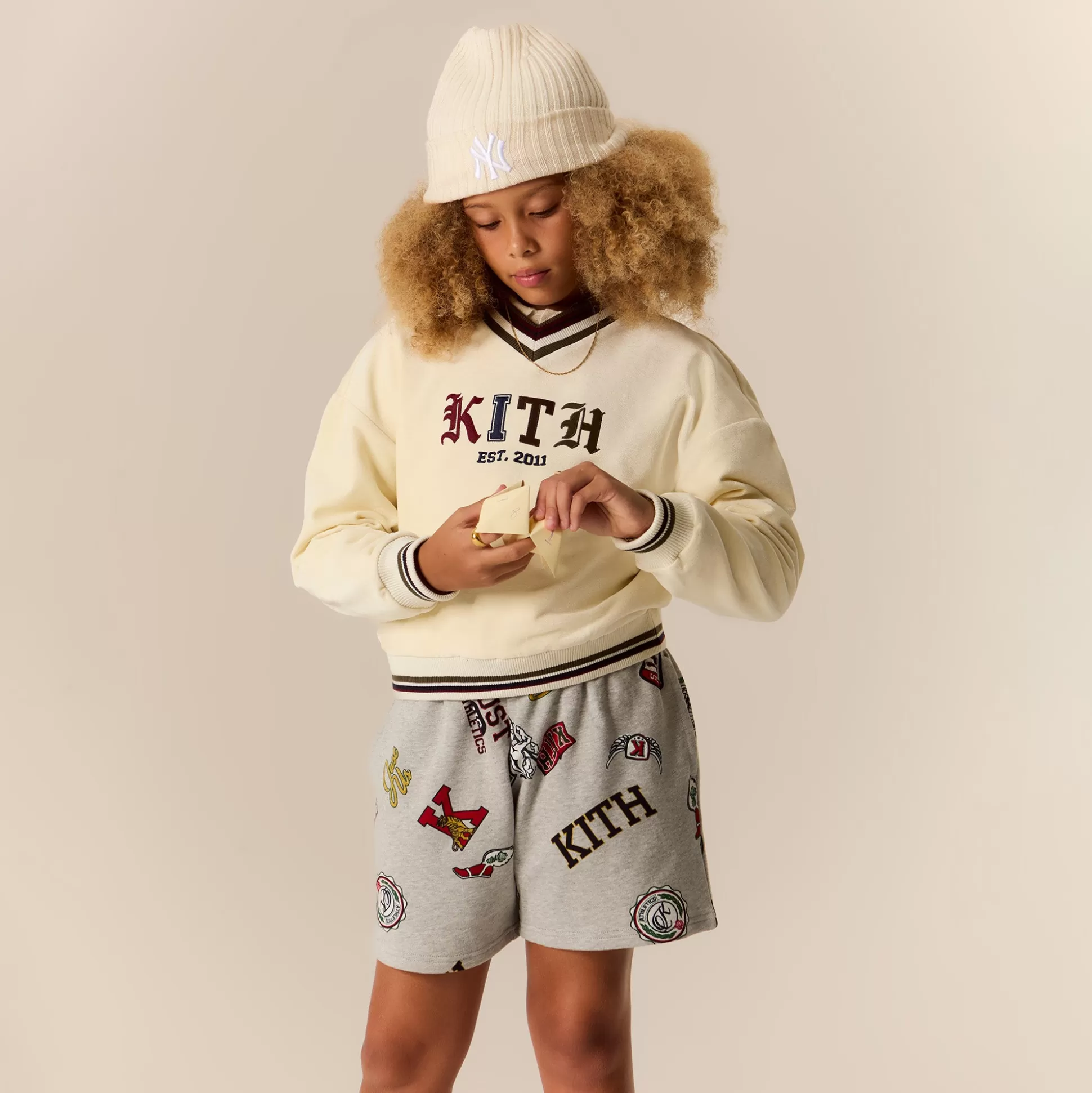 New Kith Kids Kith Logo Nelson V-Neck Waffle