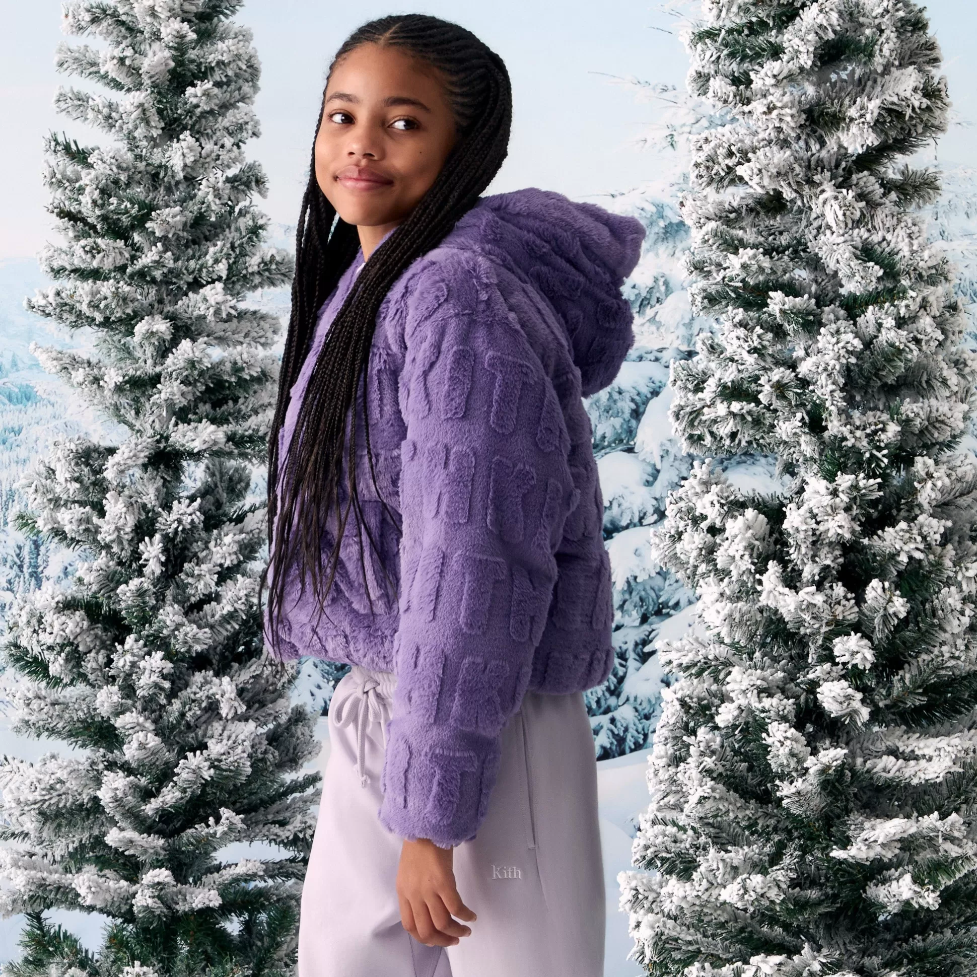 Flash Sale Kith Kids Monogram Faux Fur Crop Jacket Lavender