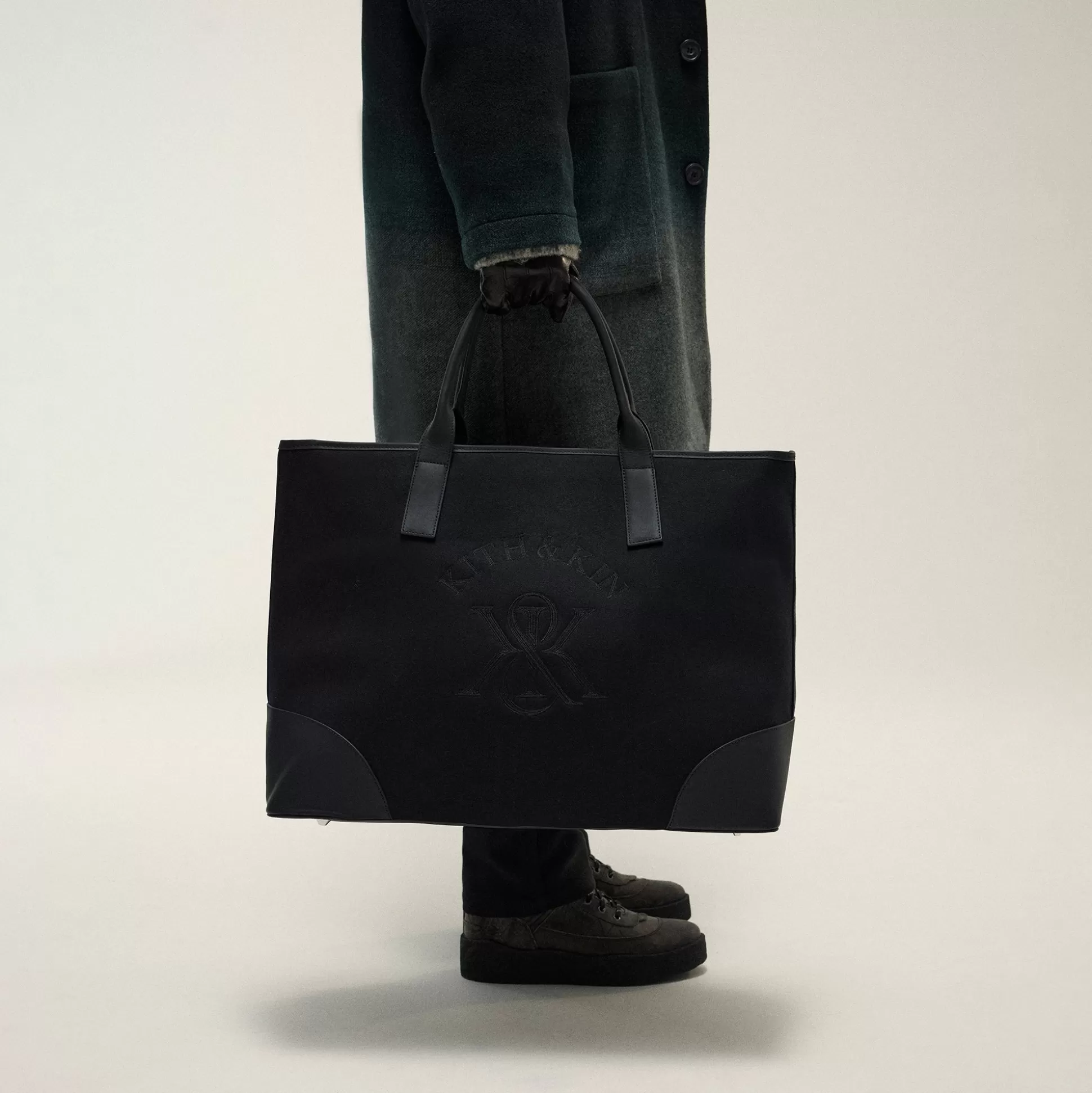 Online Kith Leather Trimmed Canvas Tote Black