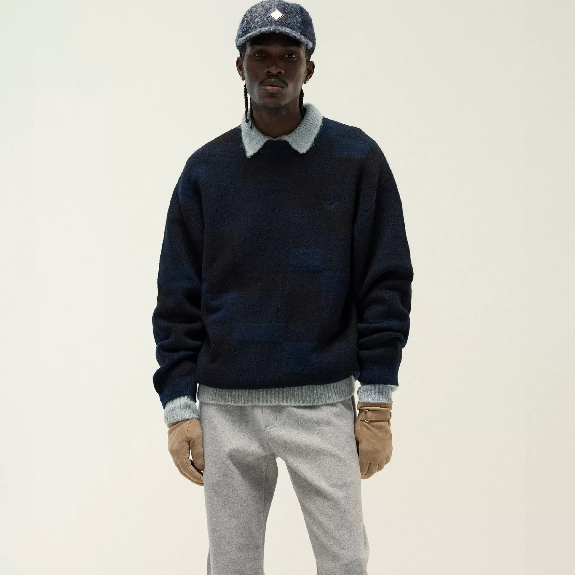 Cheap Kith Lewis Check Sweater Nocturnal