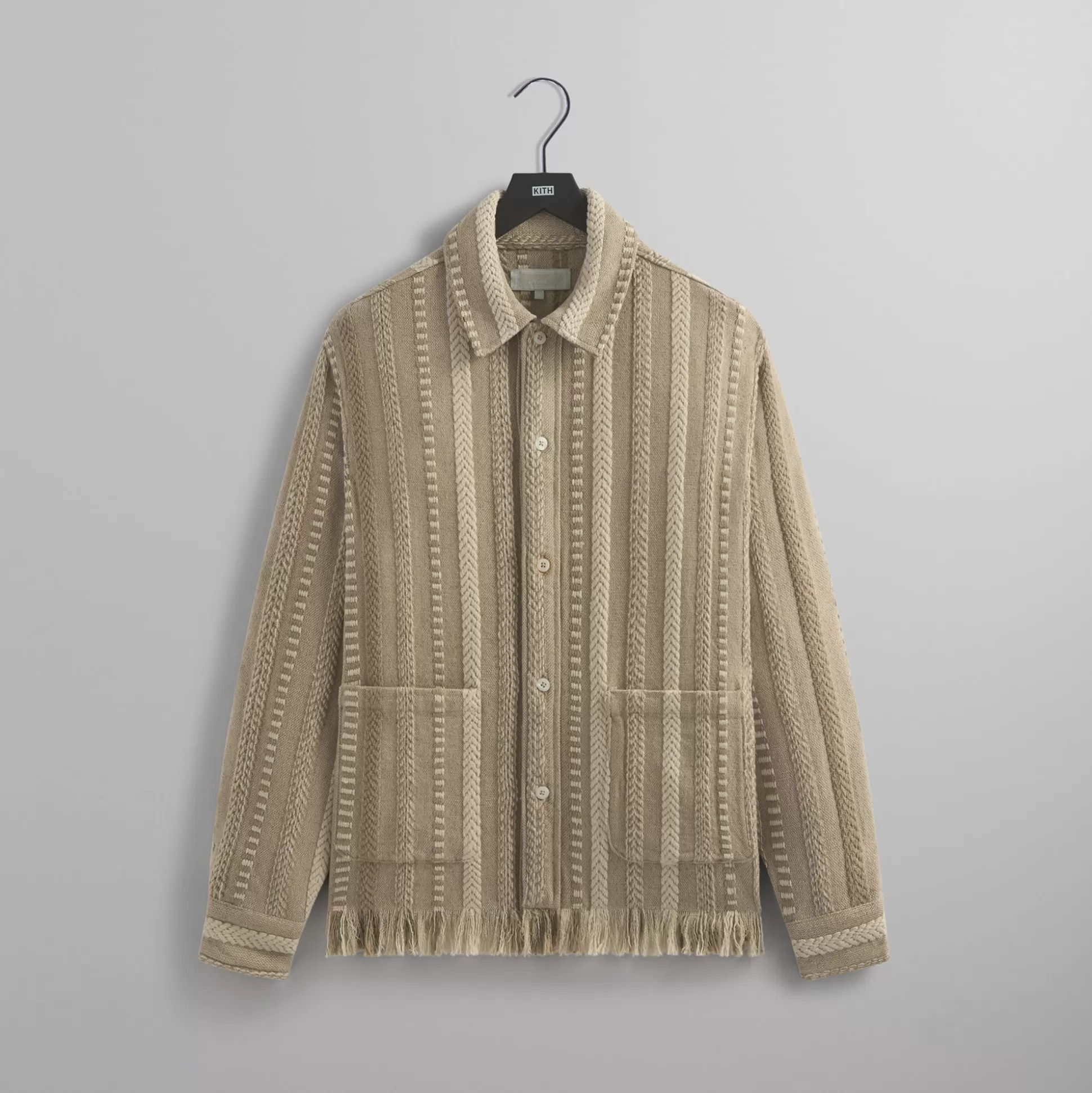 Flash Sale Kith Mixed Stripe Tweed Boxy Collared Overshirt Creme