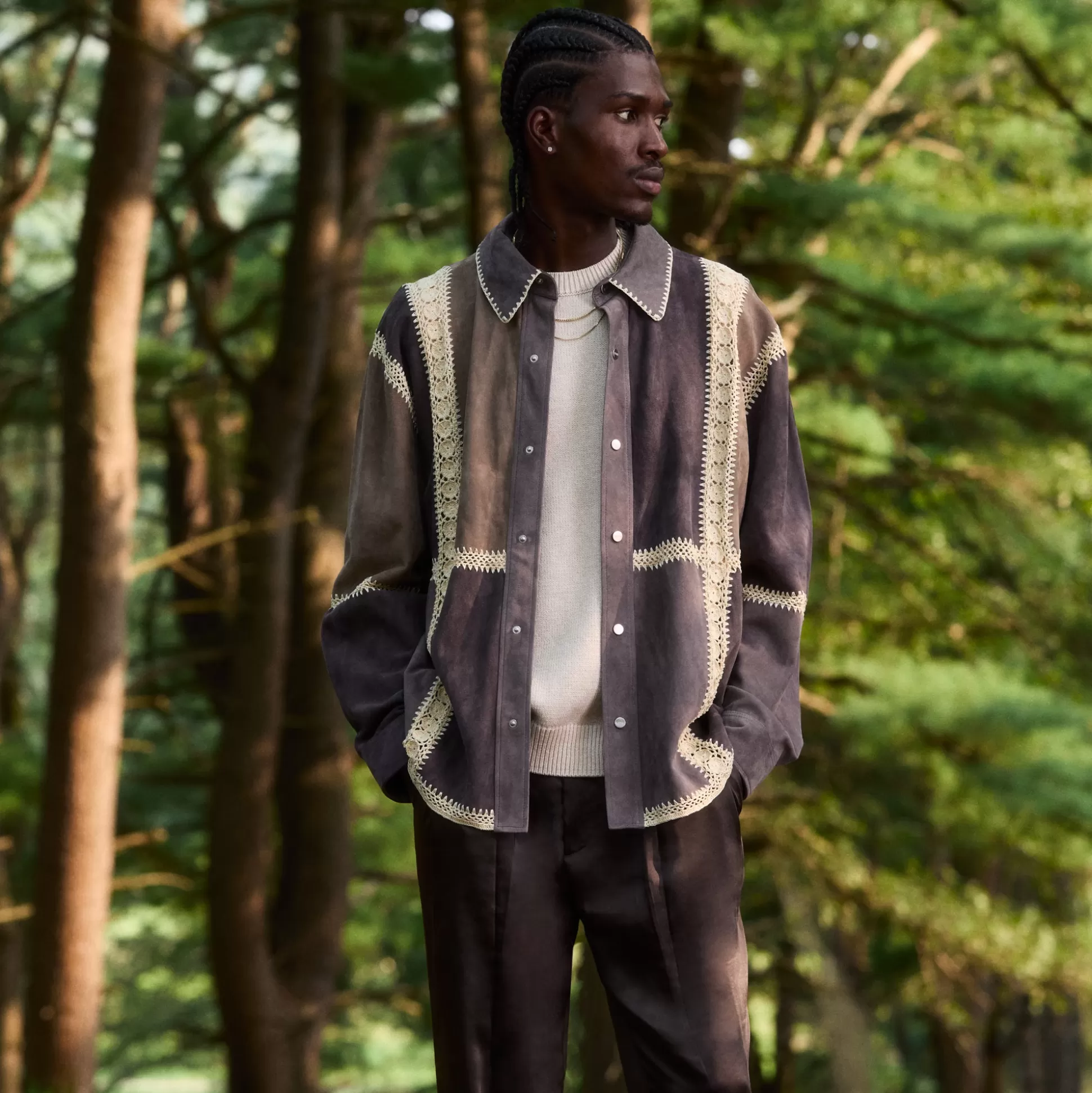 Fashion Kith Suede Combo Boxy Collared Overshirt Hematite