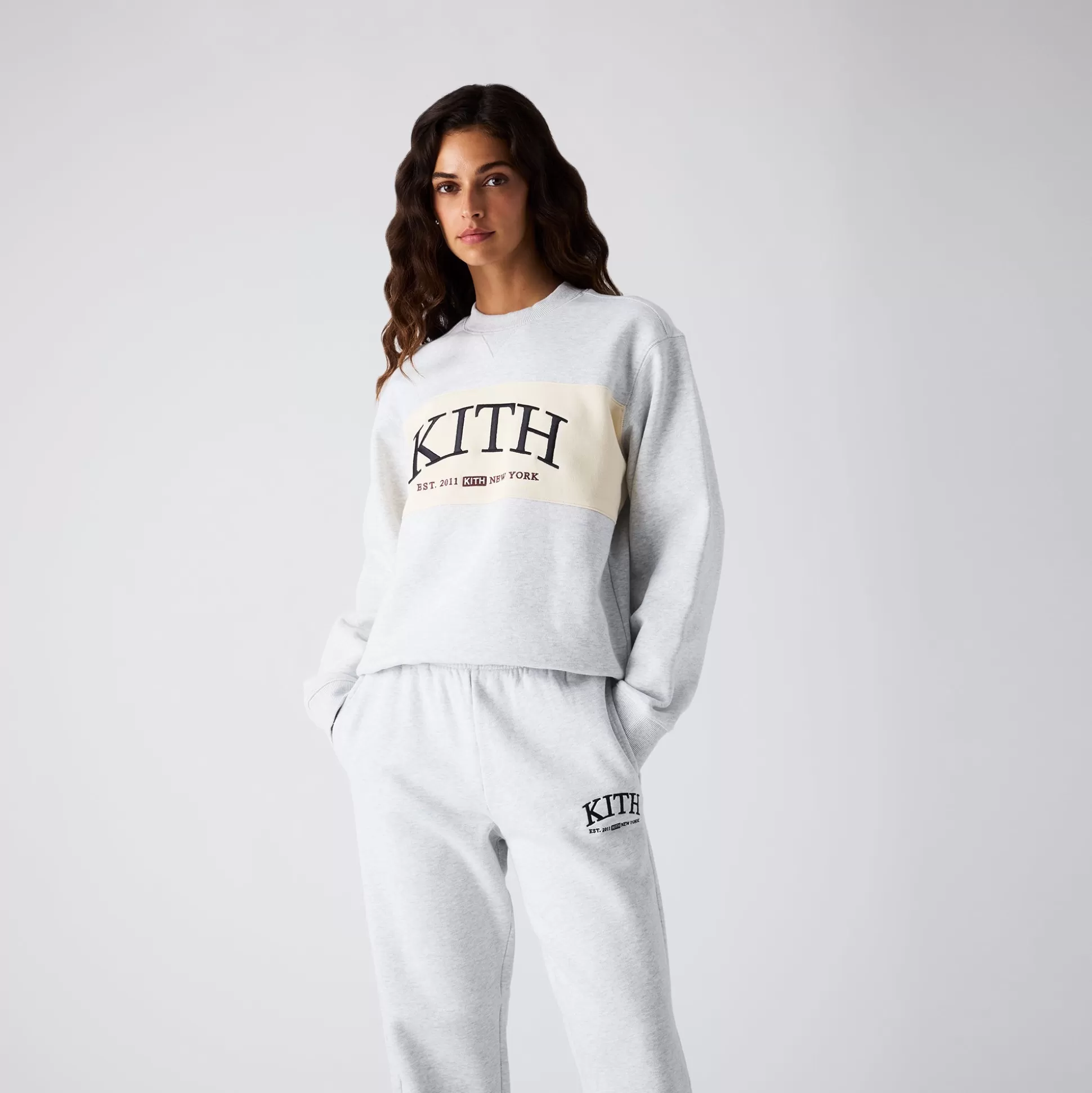 Flash Sale Kith Women Ashwin Panelled Crewneck Light Heather Grey