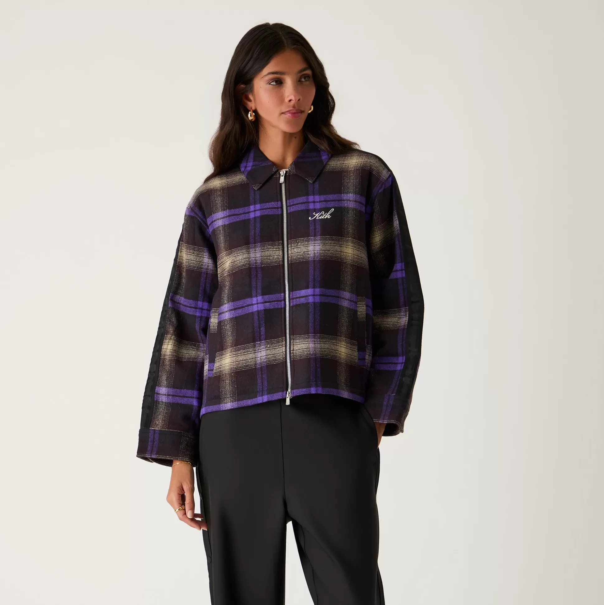 New Kith Women Corwin Flannel Coach Zip Incognito