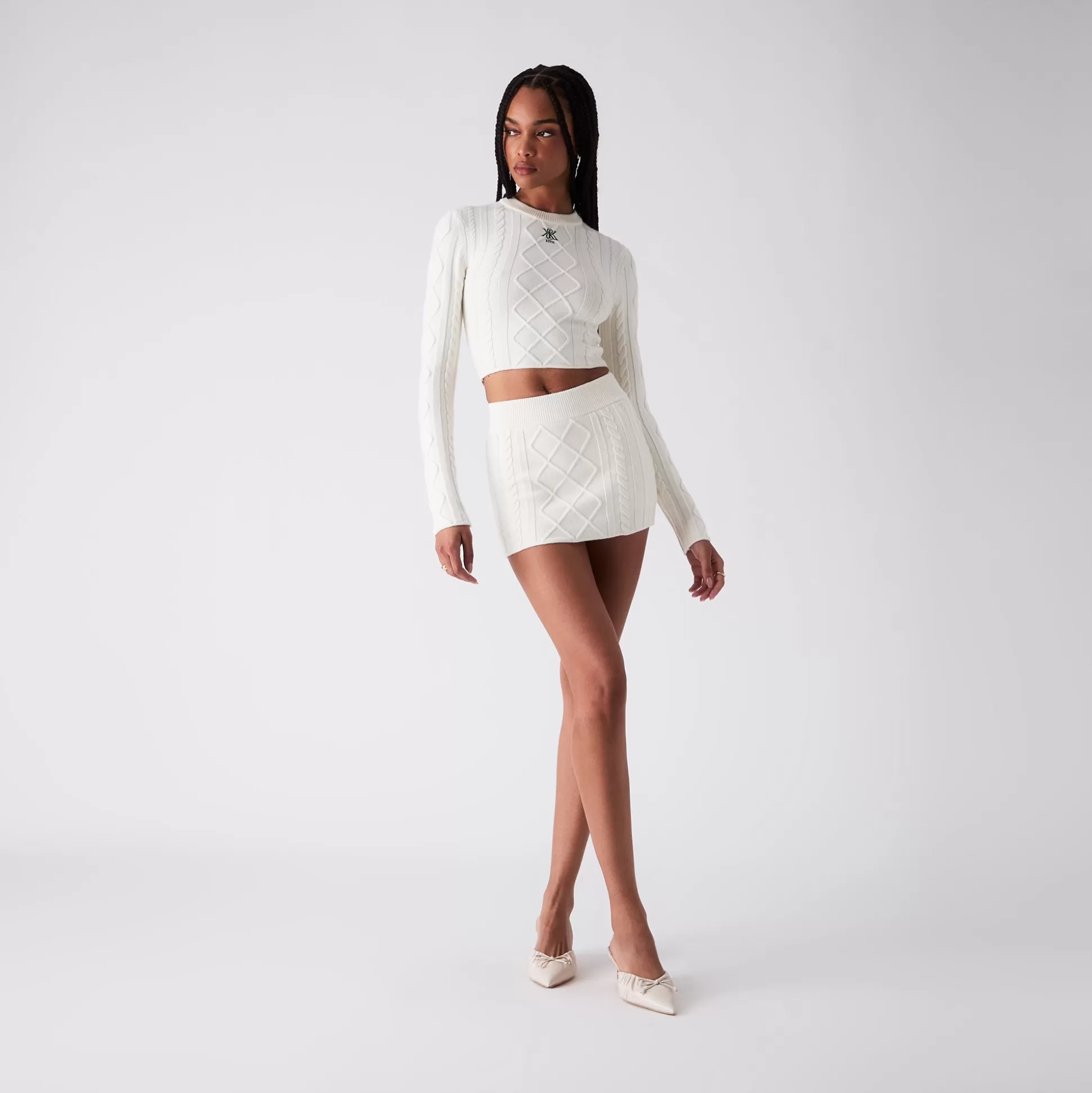 Online Kith Women Ember Cable Knit Mini Skort Sandrift