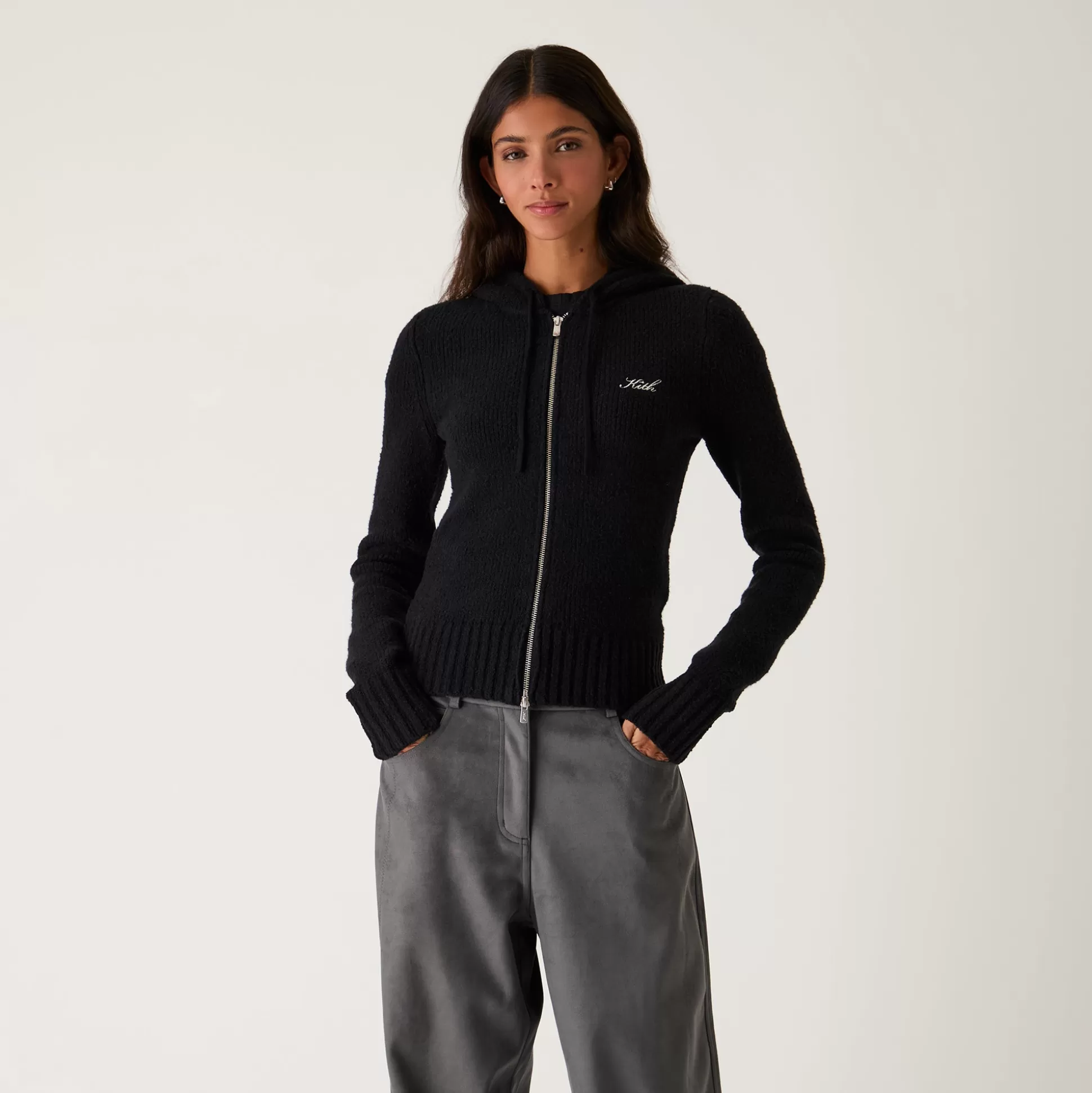 Hot Kith Women Faryn Hooded Zip Sweater Black