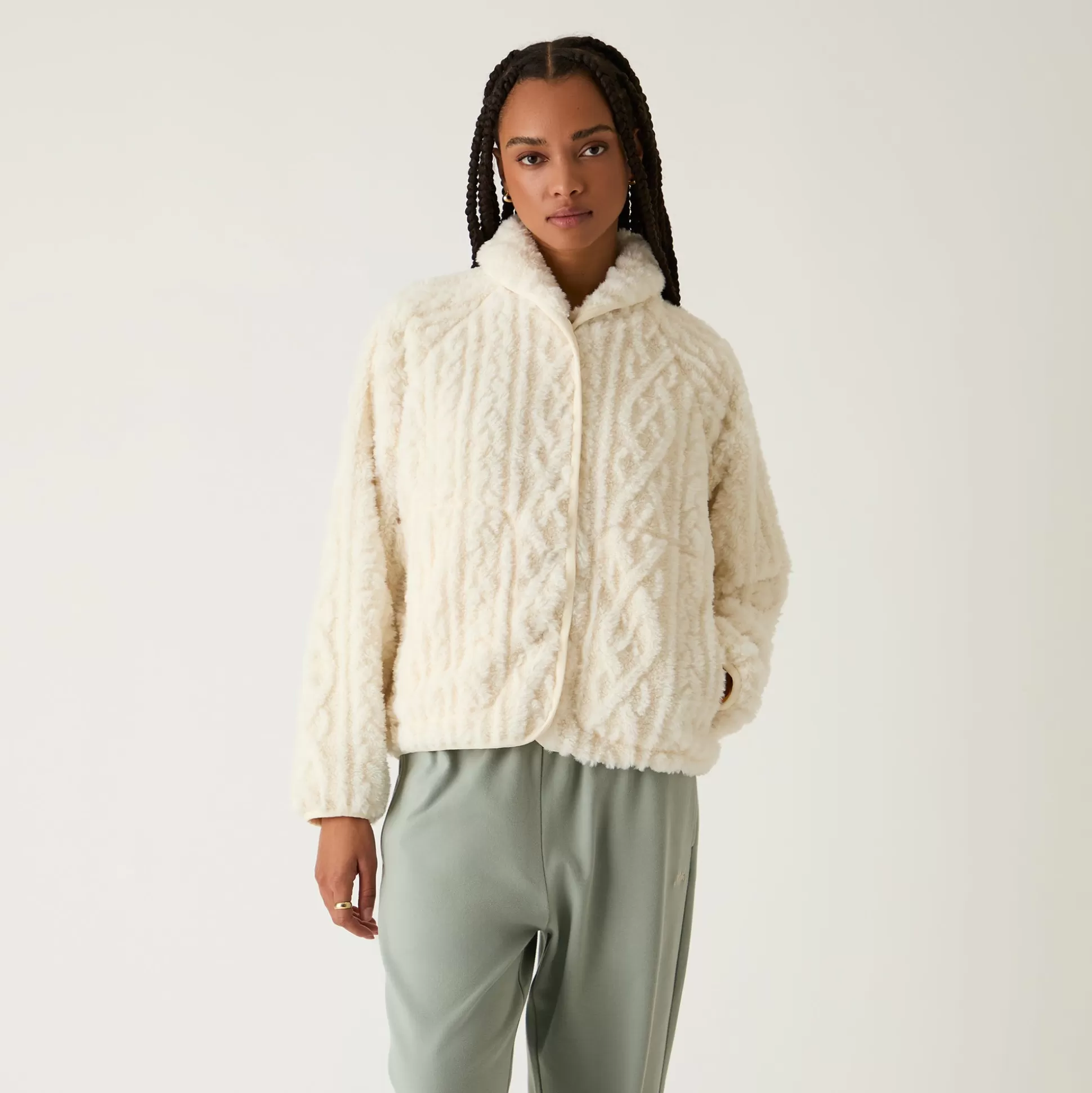 Outlet Kith Women Grayson Cable Sherpa Jacket Sandrift