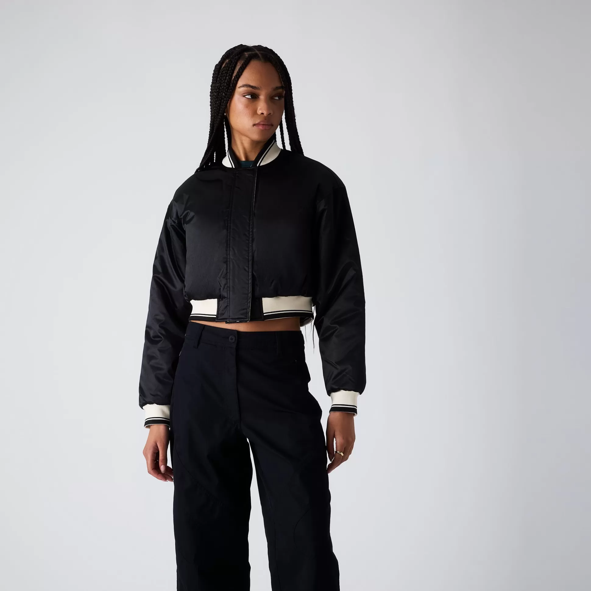 Best Kith Women Landry Cropped Satin Bomber Black