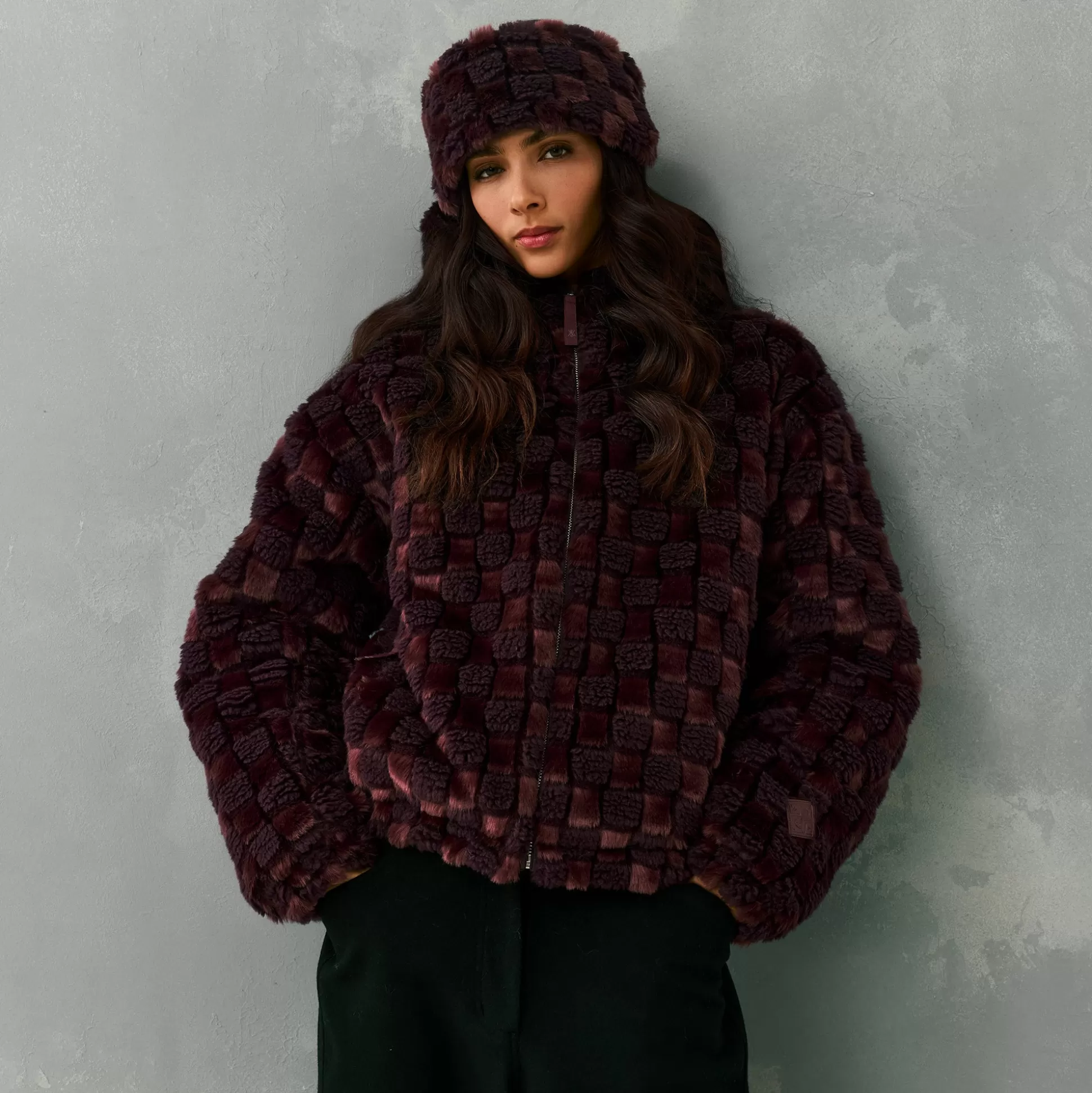 Shop Kith Women Toshi Checked Teddy Bomber Magma