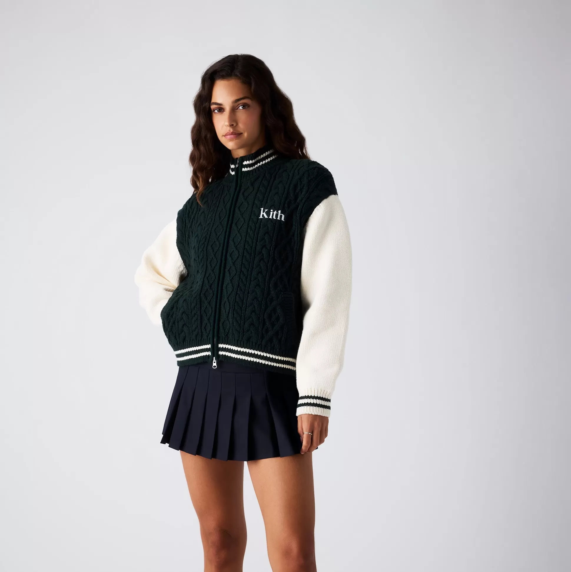 Online Kith Women Wyler Cable Full Zip Sweater Stadium