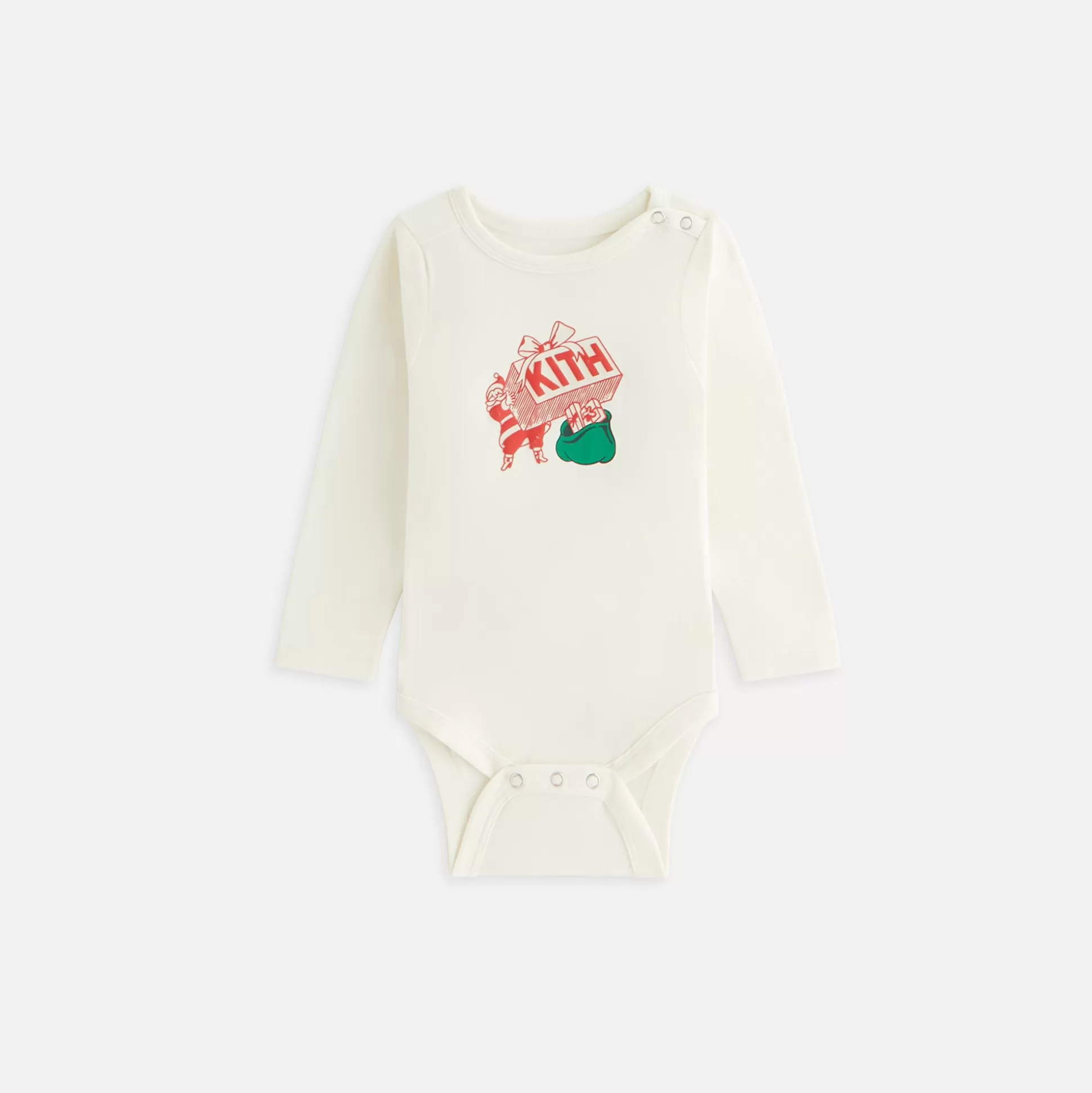 Store Kith Baby Kithmas Baby Comic Santa Gift Bodysuit Sandrift