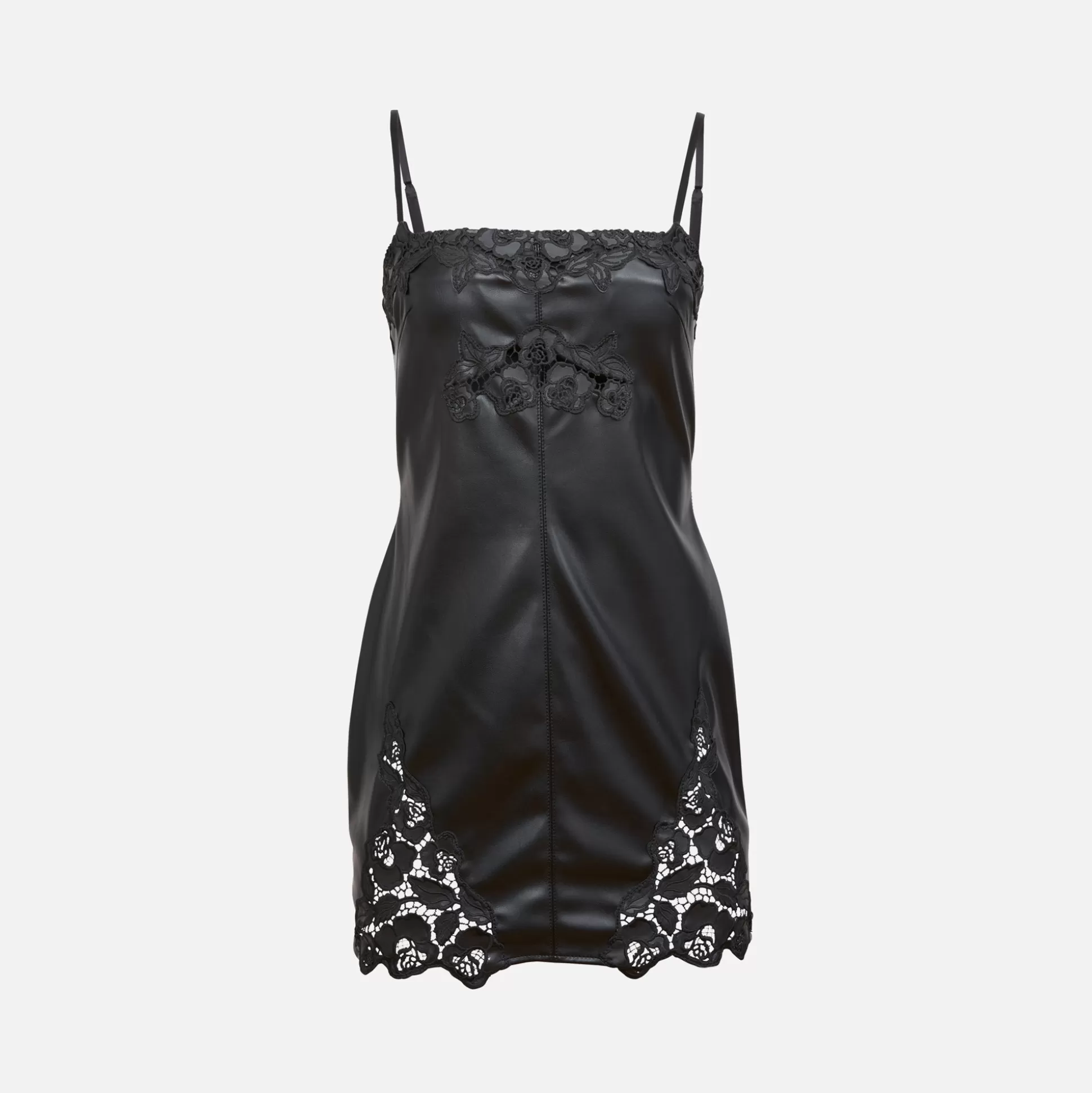 Best Sale Fleur du Mal leather guipure embroidery mini dress Black