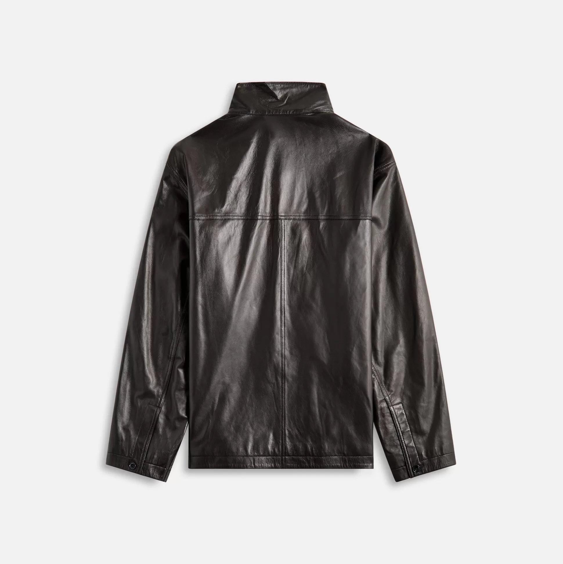 Shop Lemaire leather stand collar shirt Dark Espresso