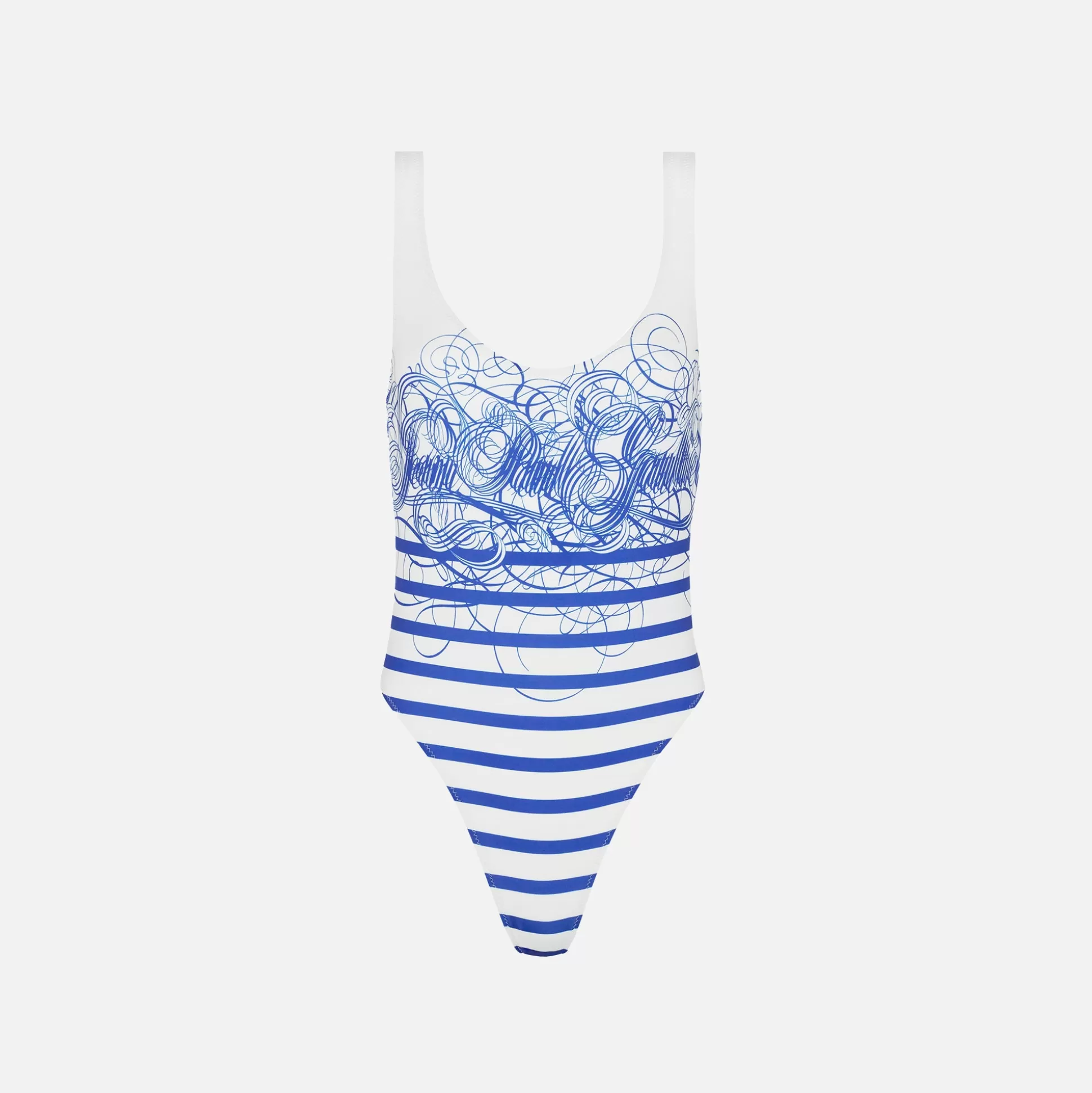 Cheap Jean Paul Gaultier marinière calligraphe printed jersey swimsuit