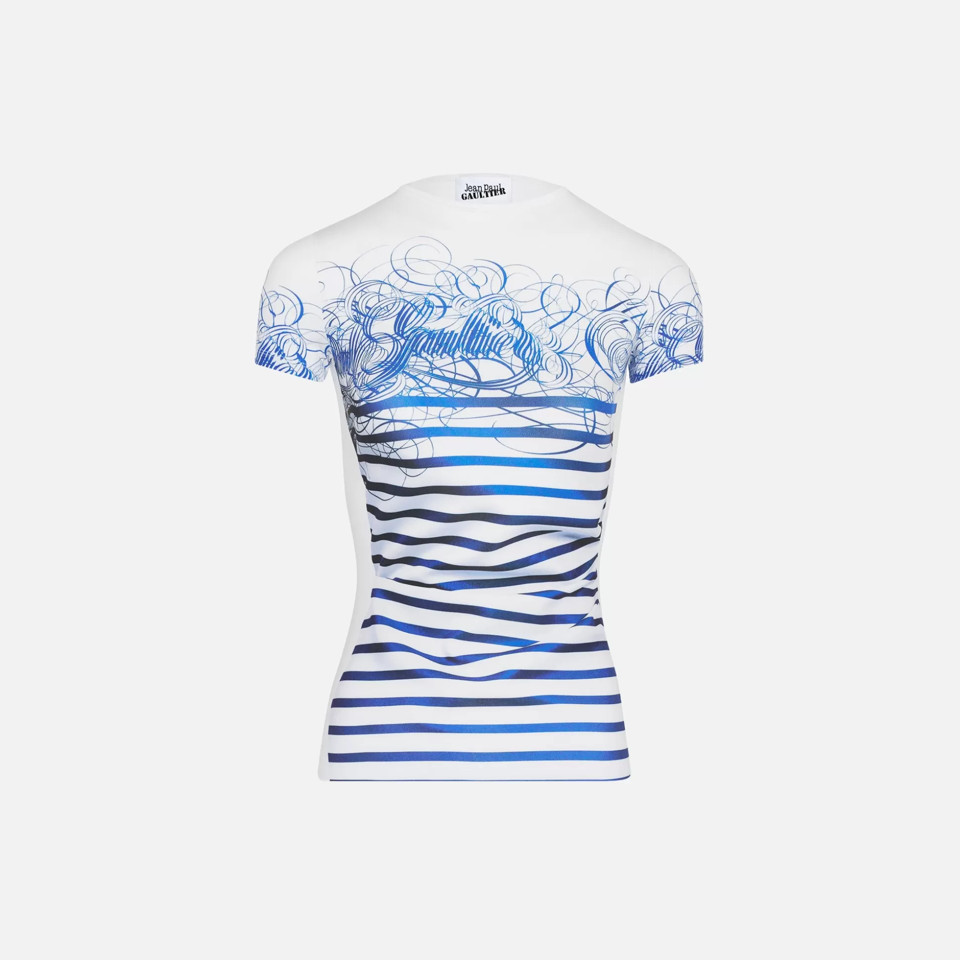 Outlet Jean Paul Gaultier marinière calligraphy printed spandex tee