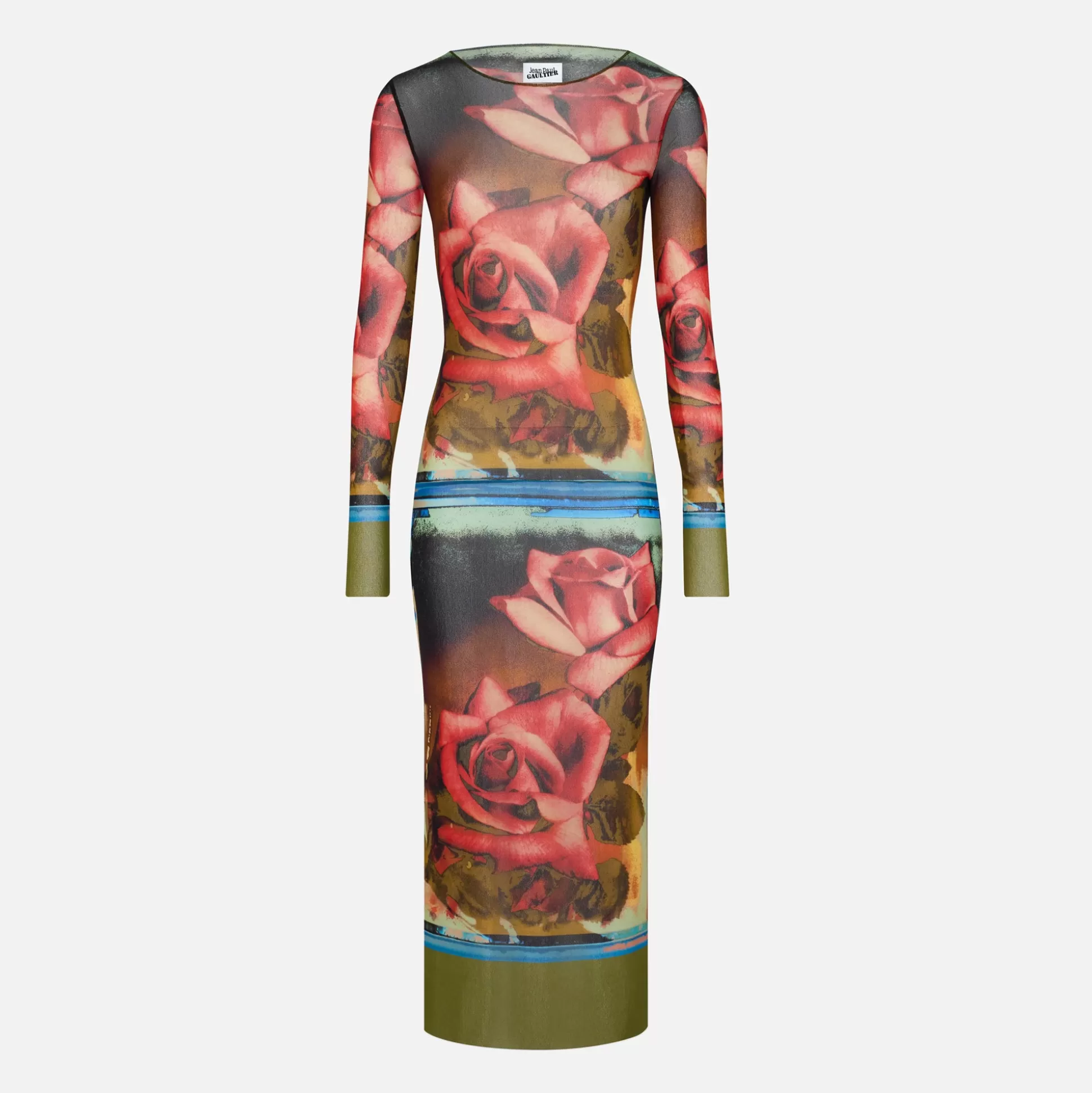 Shop Jean Paul Gaultier mesh long sleeve dress Roses