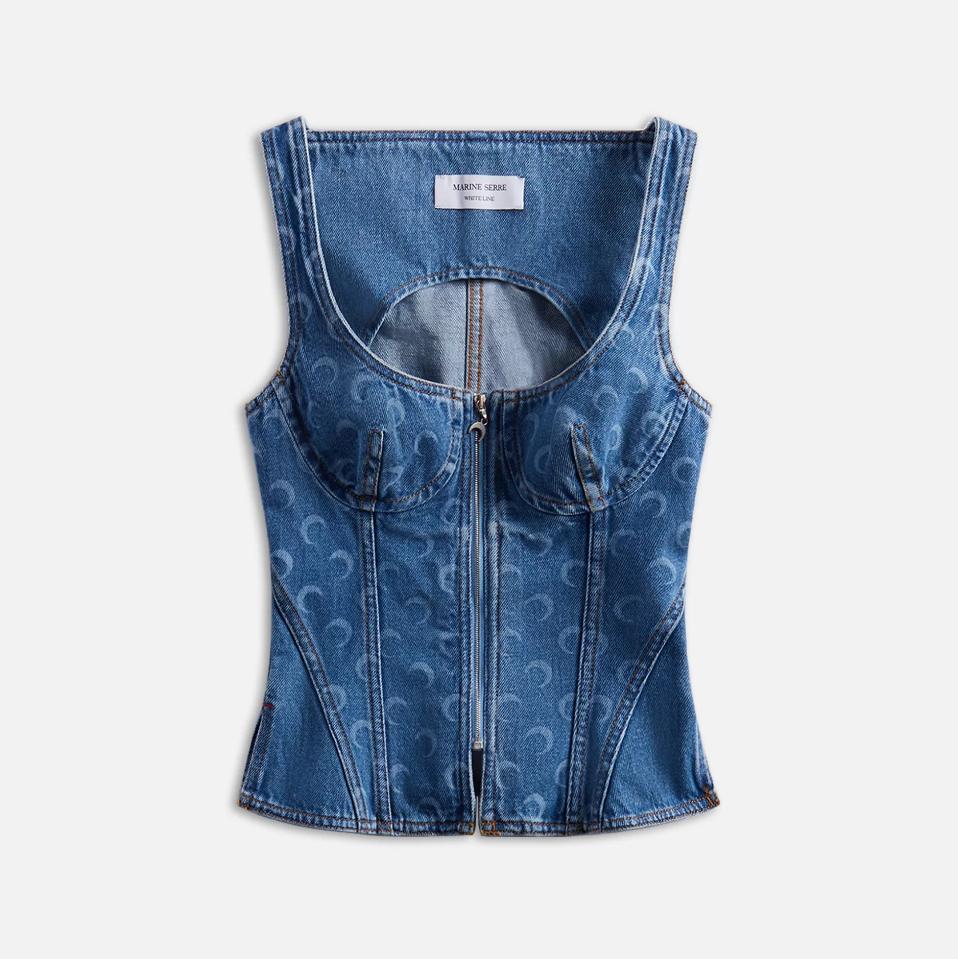 Discount MARINE SERRE moon laser denim corset top Blue