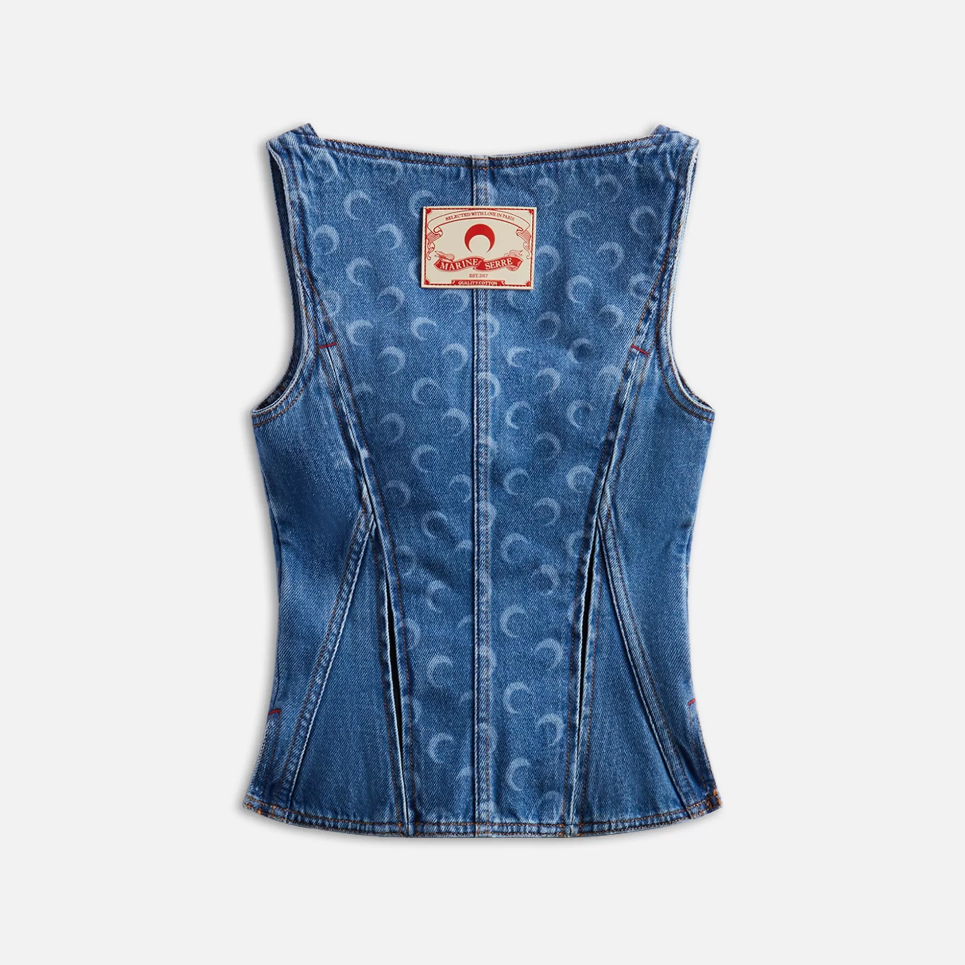 Discount MARINE SERRE moon laser denim corset top Blue