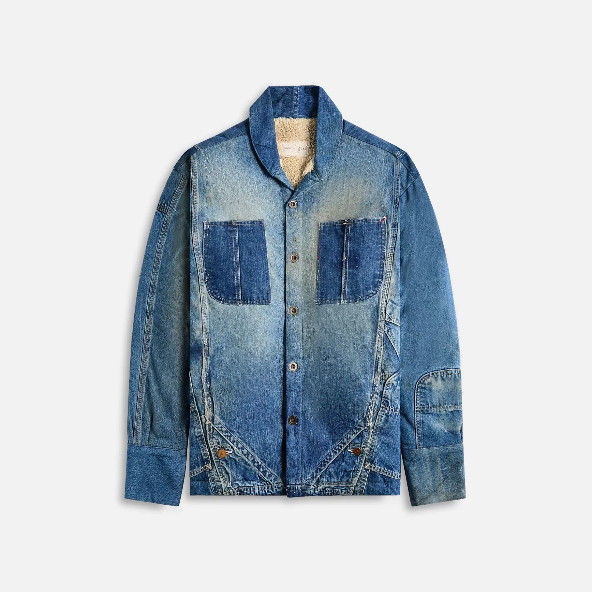 Cheap Greg Lauren overall sherpa lined boxy shirt Denim Blue