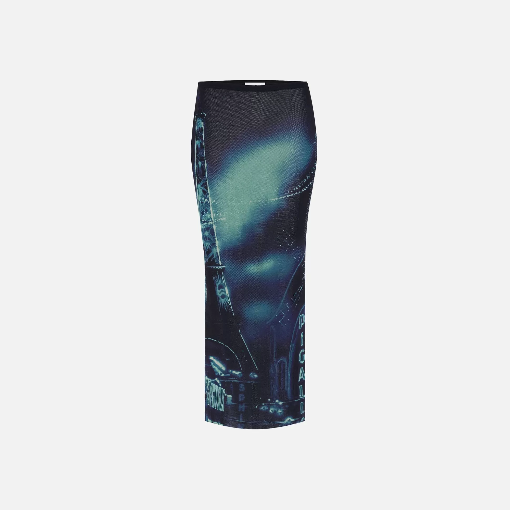 Cheap Jean Paul Gaultier pigalle printed mesh long skirt Blue