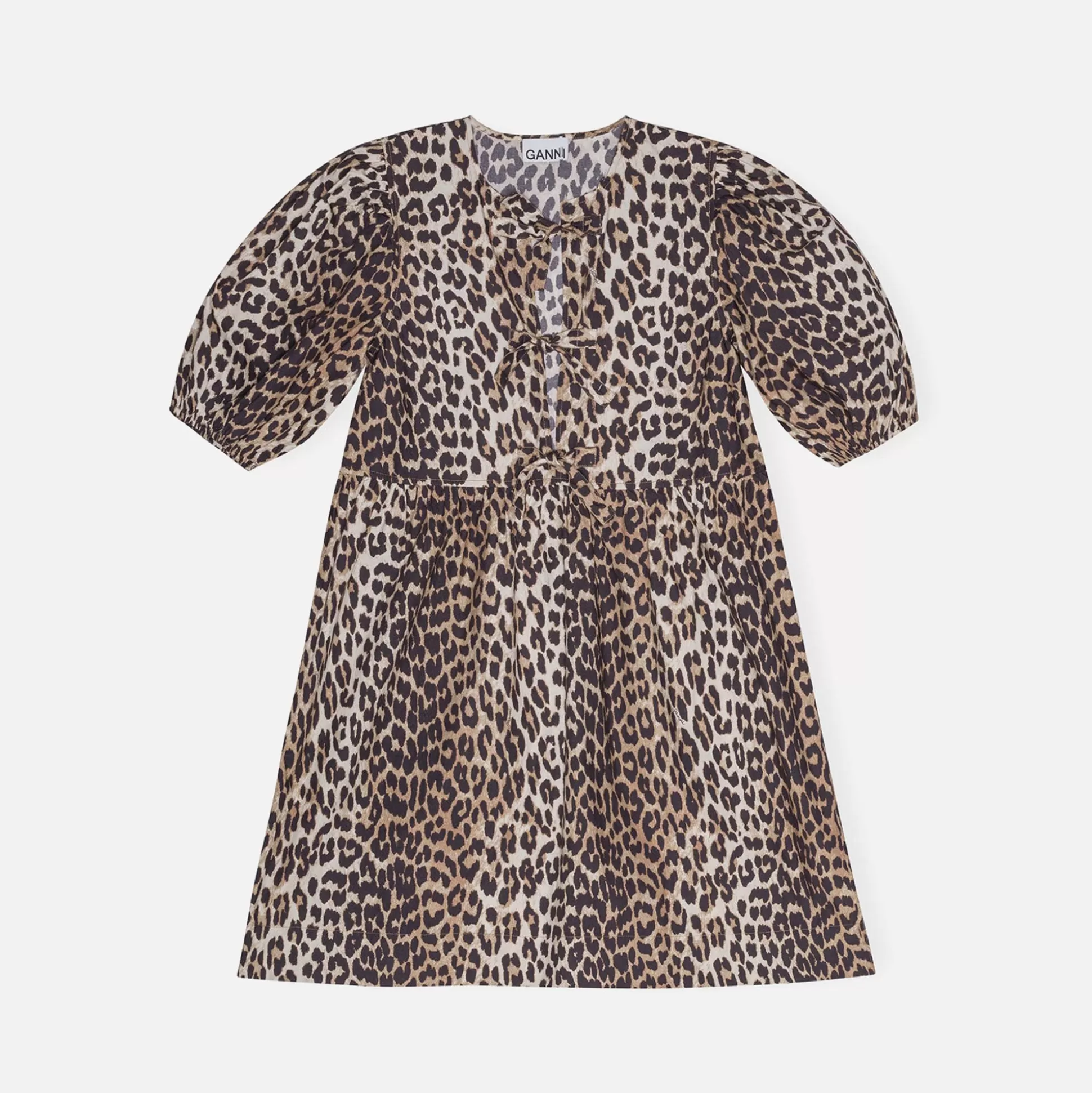 Flash Sale Ganni printed cotton tie string mini dress Leopard