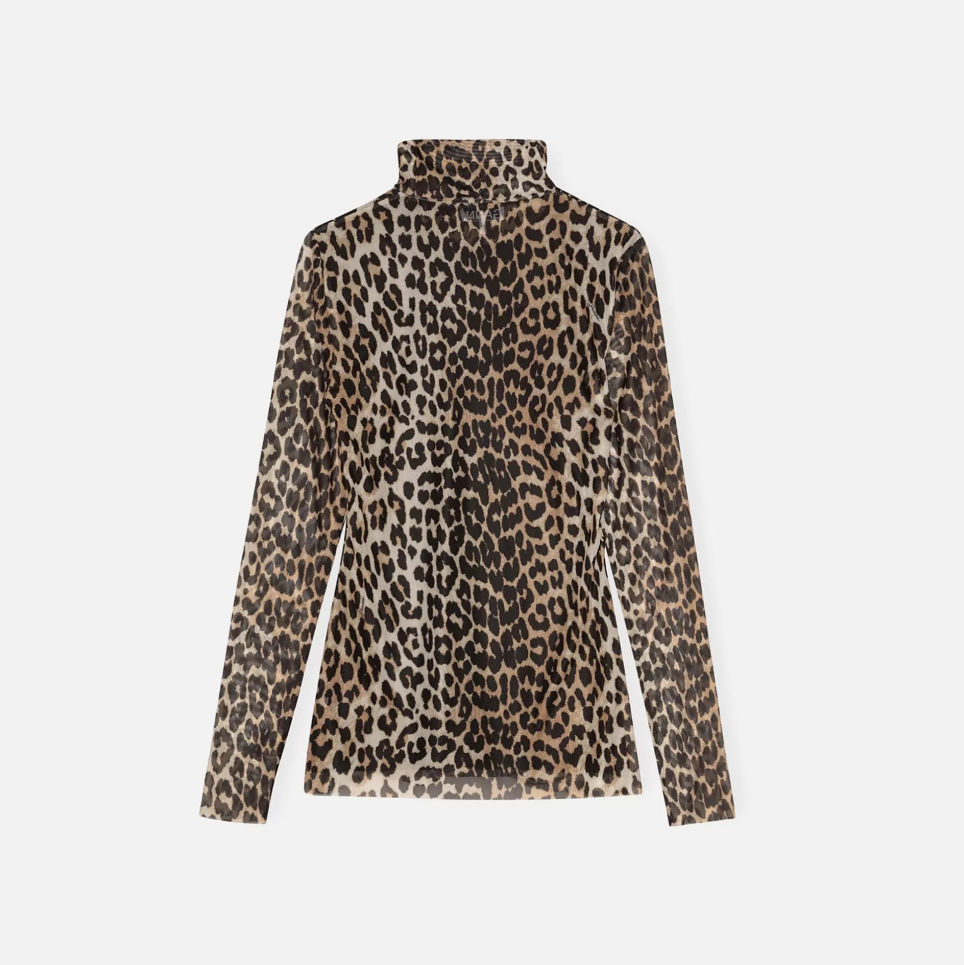 Shop Ganni printed mesh long sleeve rollneck Leopard