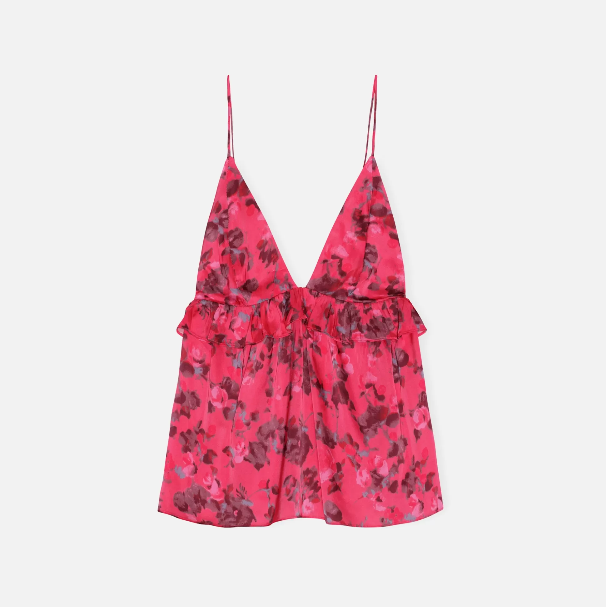 New Ganni printed satin strap top Raspberry Wine