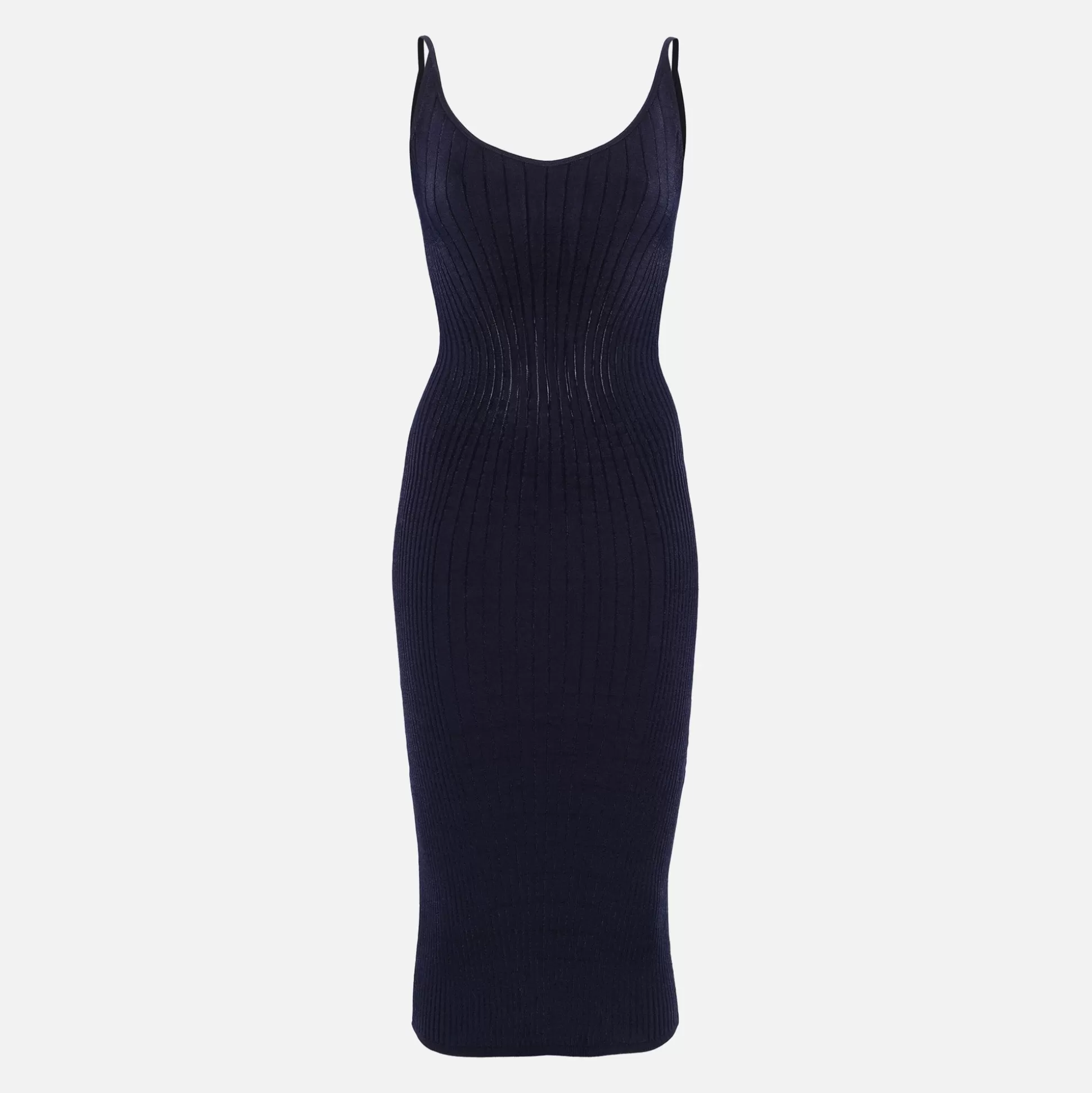 Shop Mugler ribbed dress Midnight Blue