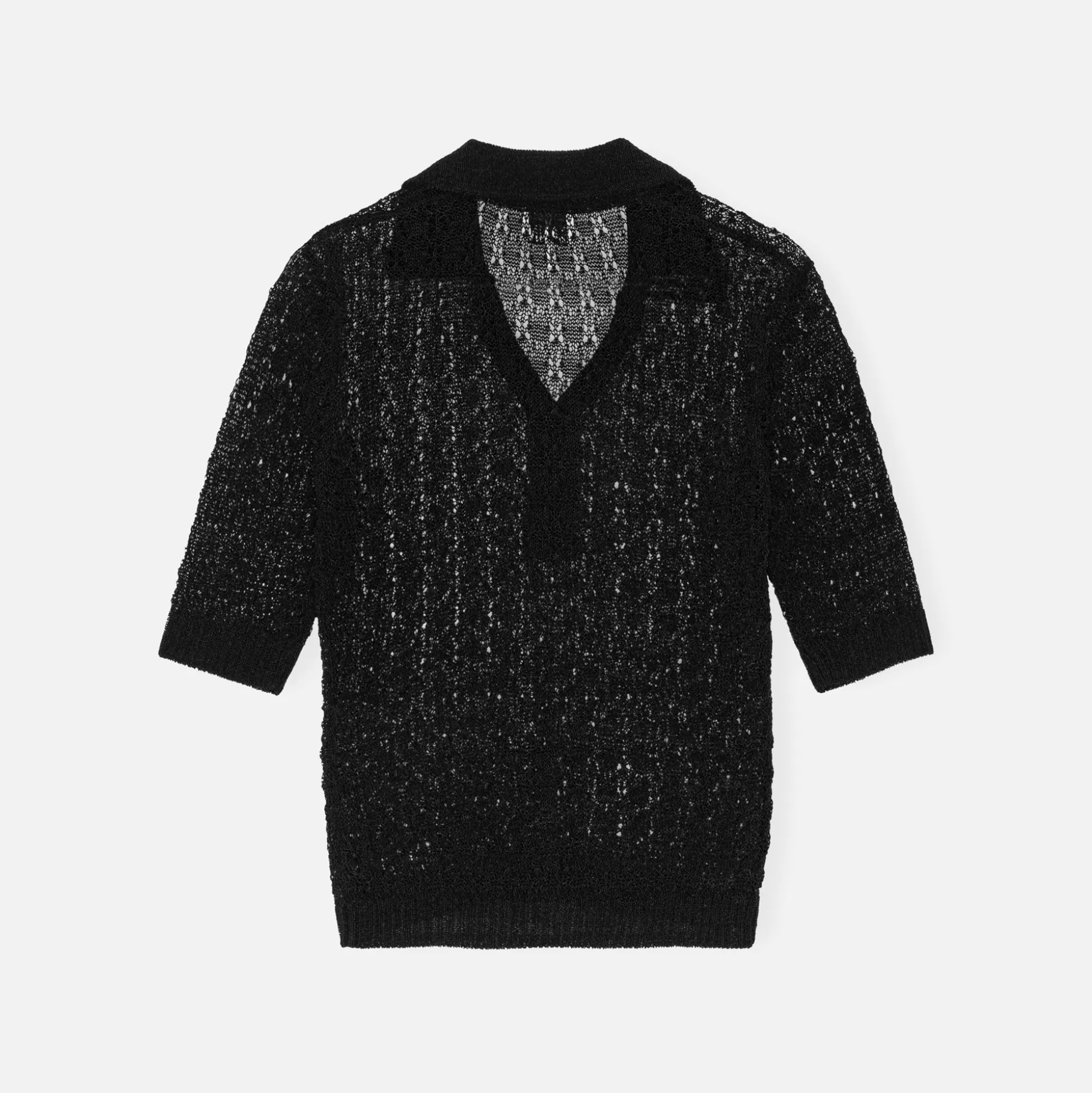 Store Ganni shiny pointelle knit polo Black