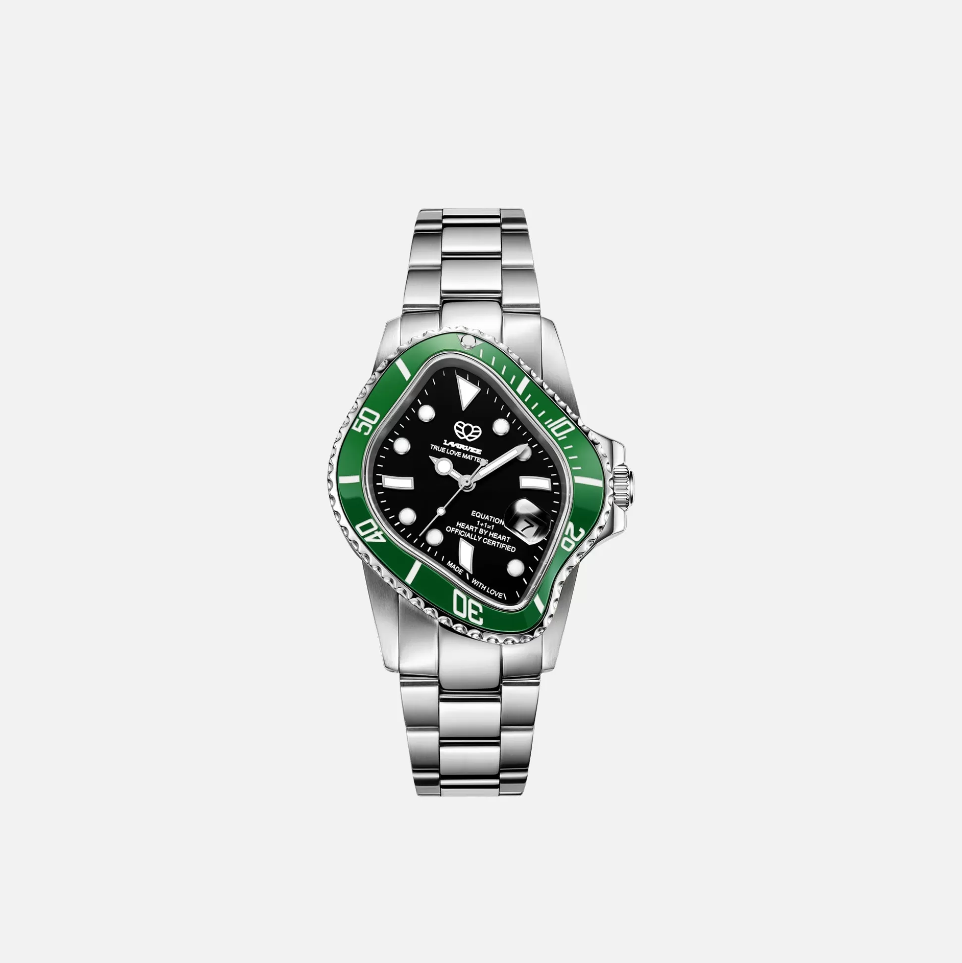 Sale LAARVEE silver precision steel Green Bezel & Black Dial