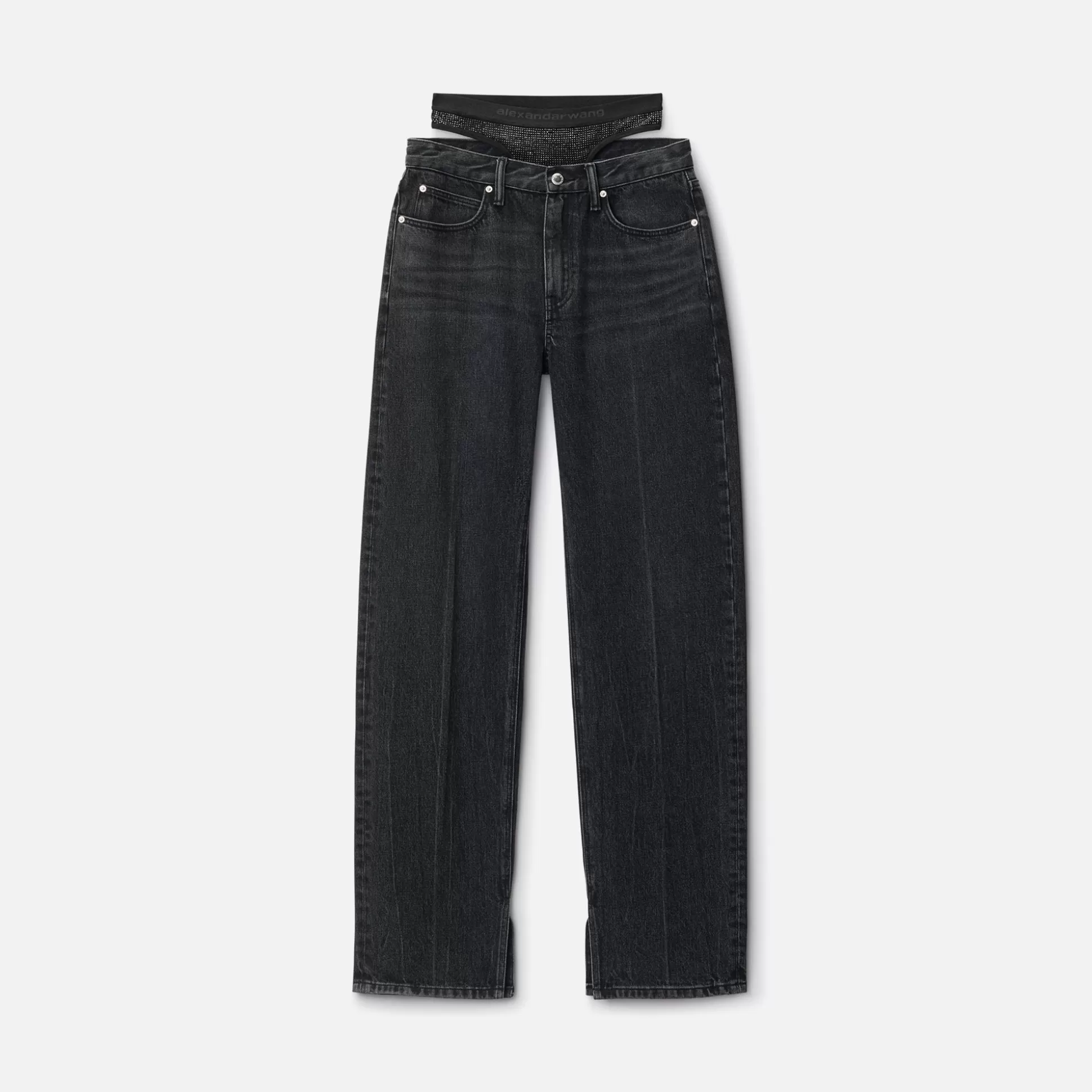 Sale T by Alexander Wang split hem jean prestyle hotfix mesh undie Grey Aged