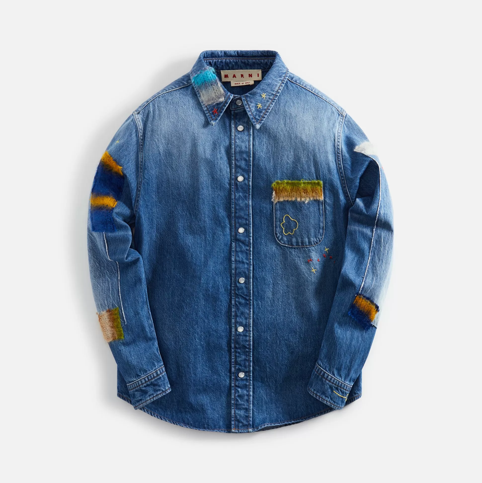 Online Marni stone washed organic denim mohair shirt Iris Blue