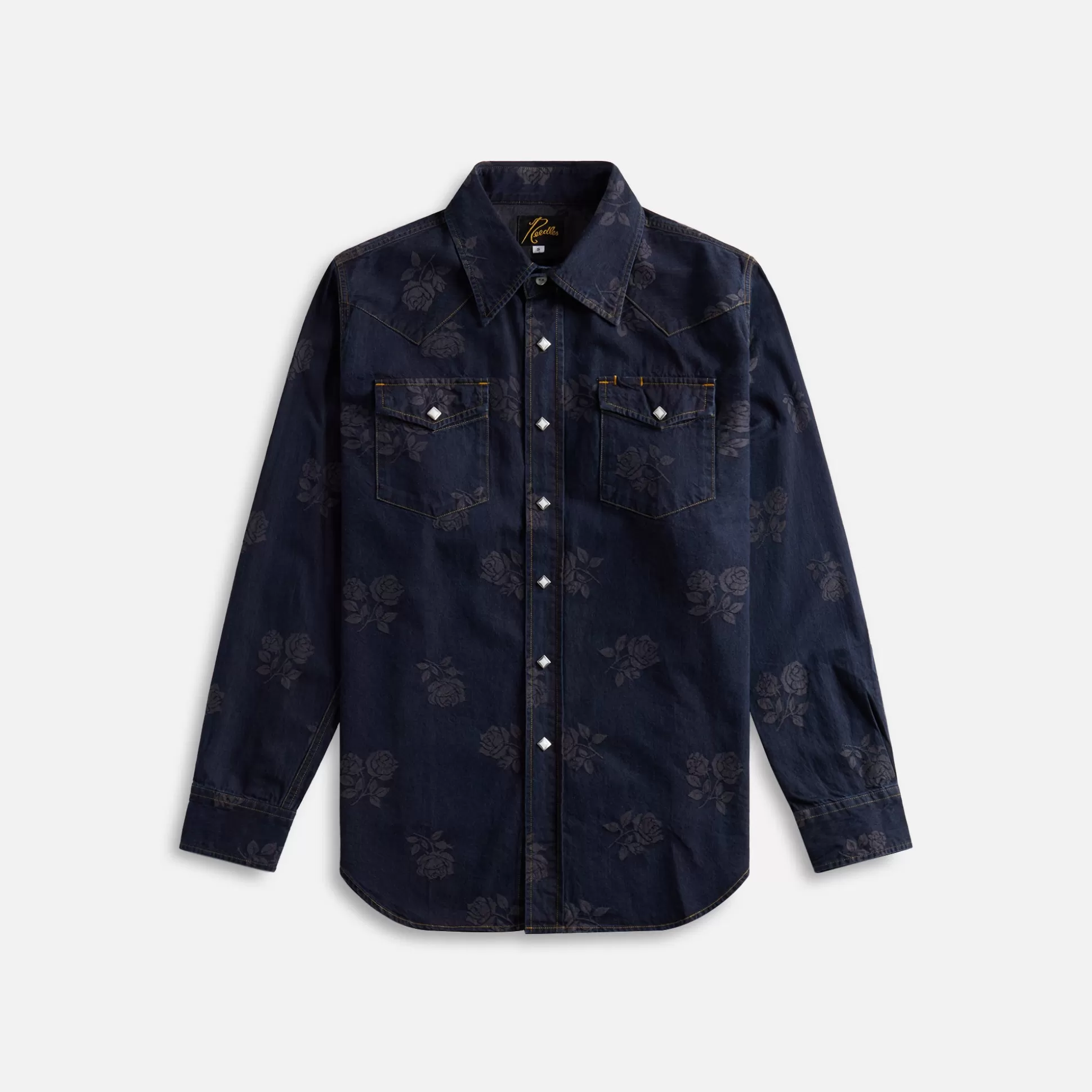 Cheap Needles western shirt 8oz denim rose jacquard Indigo